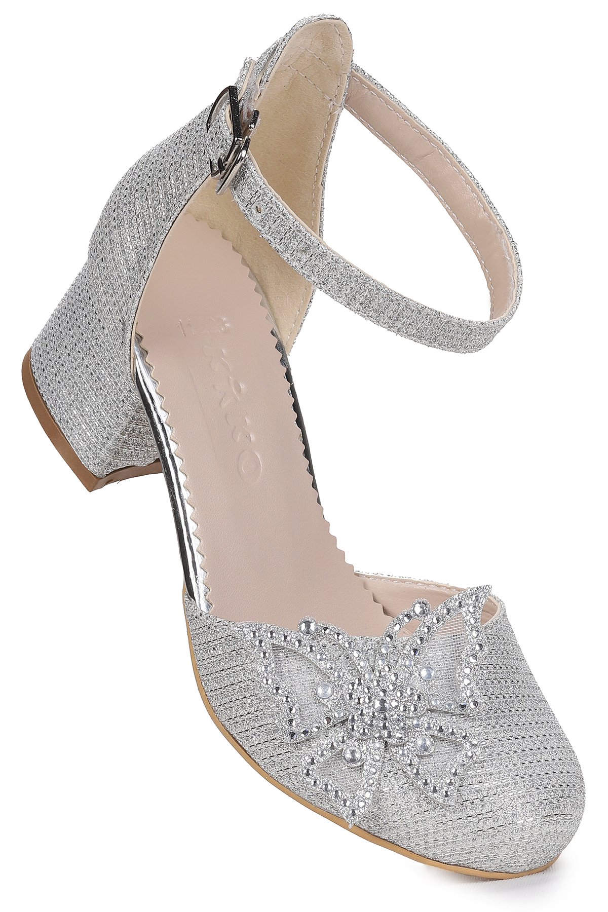 Zete Kum Simli Kız Çocuk 4 Cm Topuklu Abiye Ayakkabı Gümüş - Görsel 4