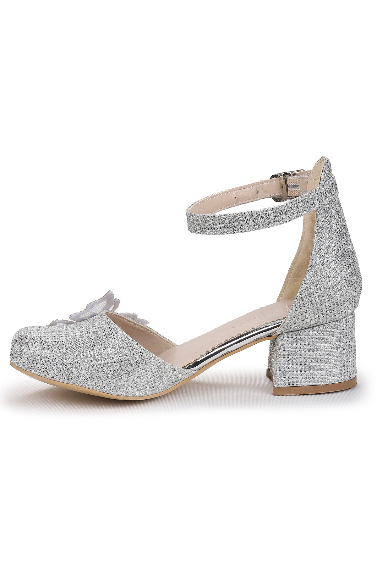 Zete Kum Simli Kız Çocuk 4 Cm Topuklu Abiye Ayakkabı Gümüş - Görsel 5