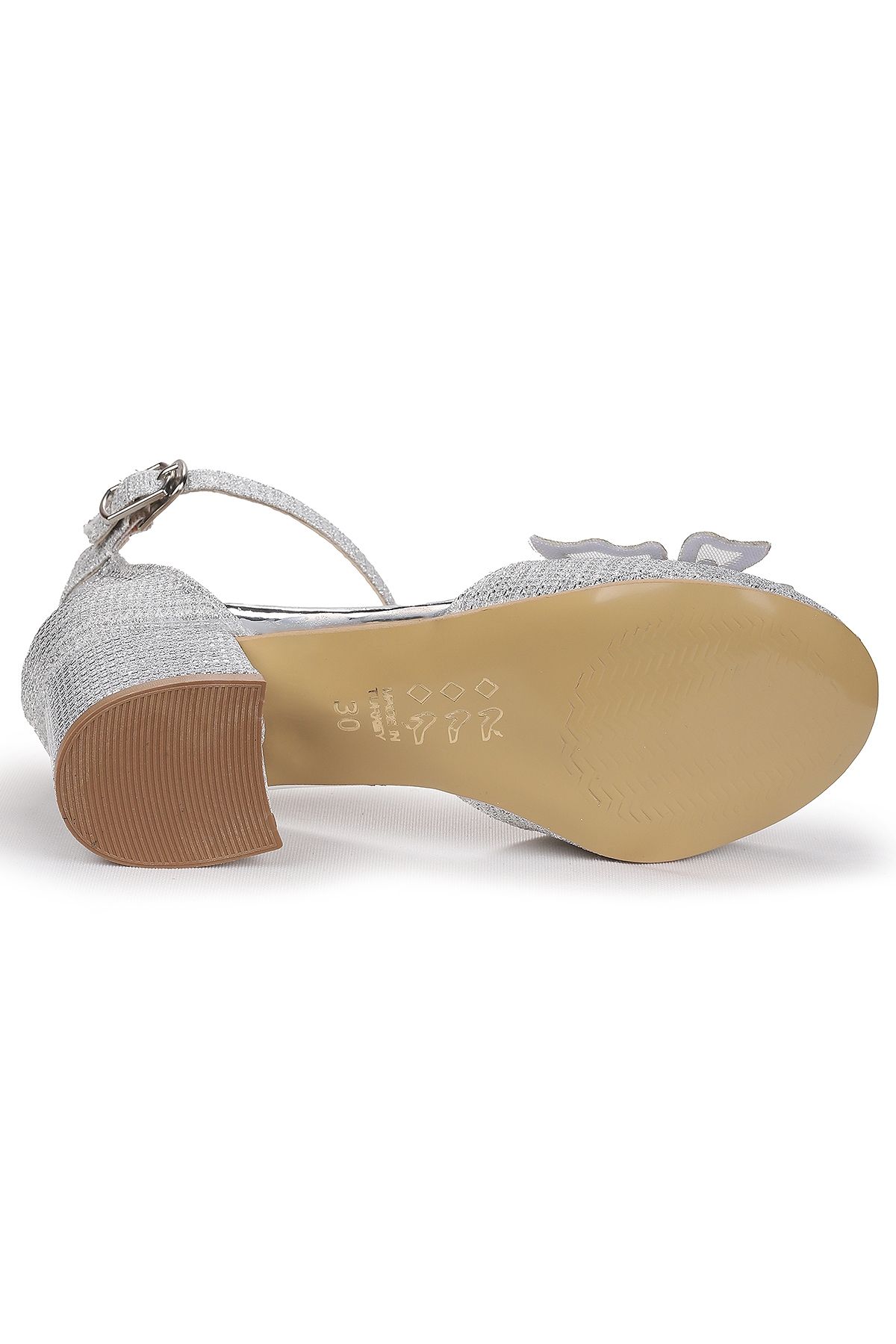 Zete Kum Simli Kız Çocuk 4 Cm Topuklu Abiye Ayakkabı Gümüş - Görsel 6