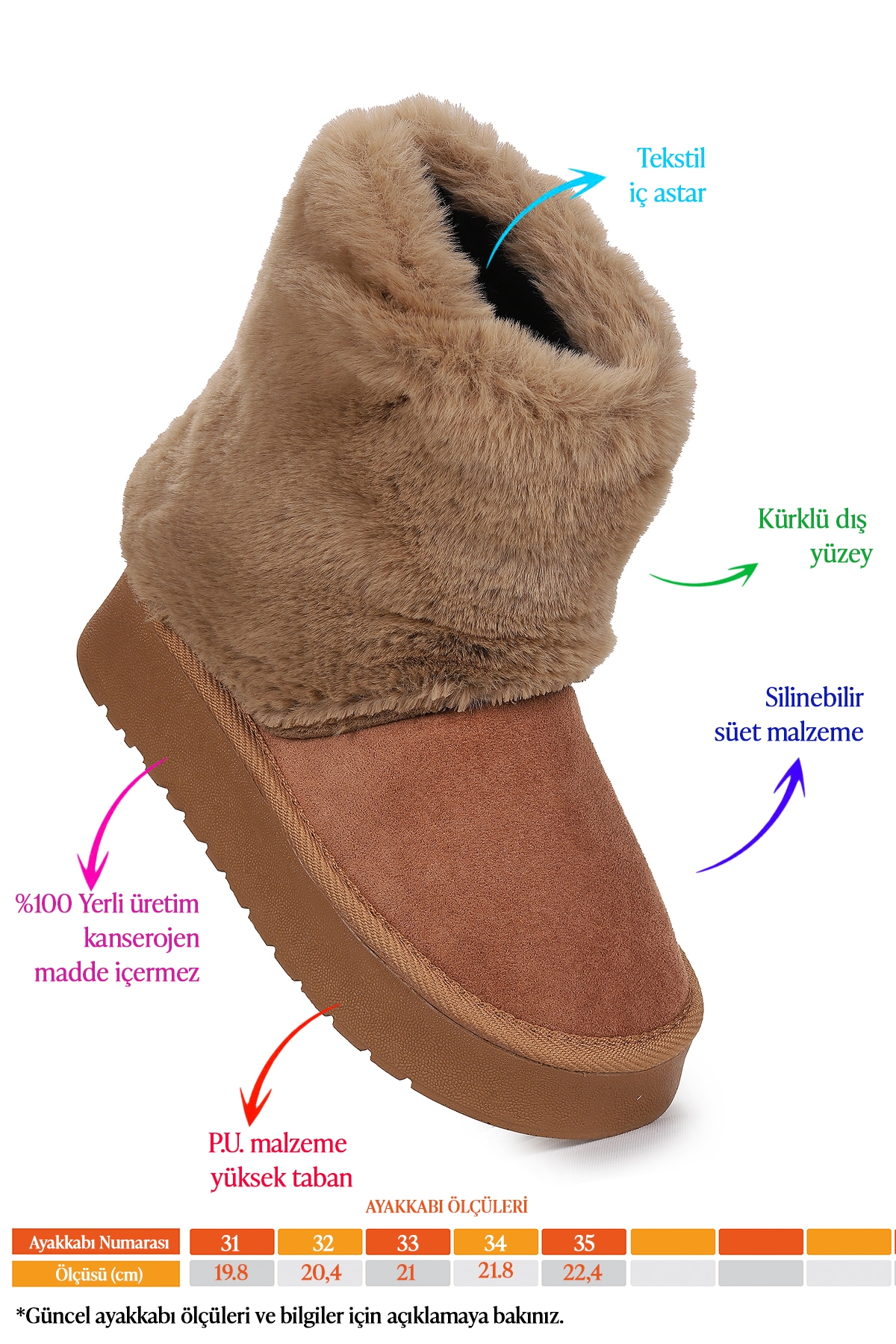 Nera Kürklü Kız Çocuk Süet Bot Ayakkabı Taba - Görsel 3