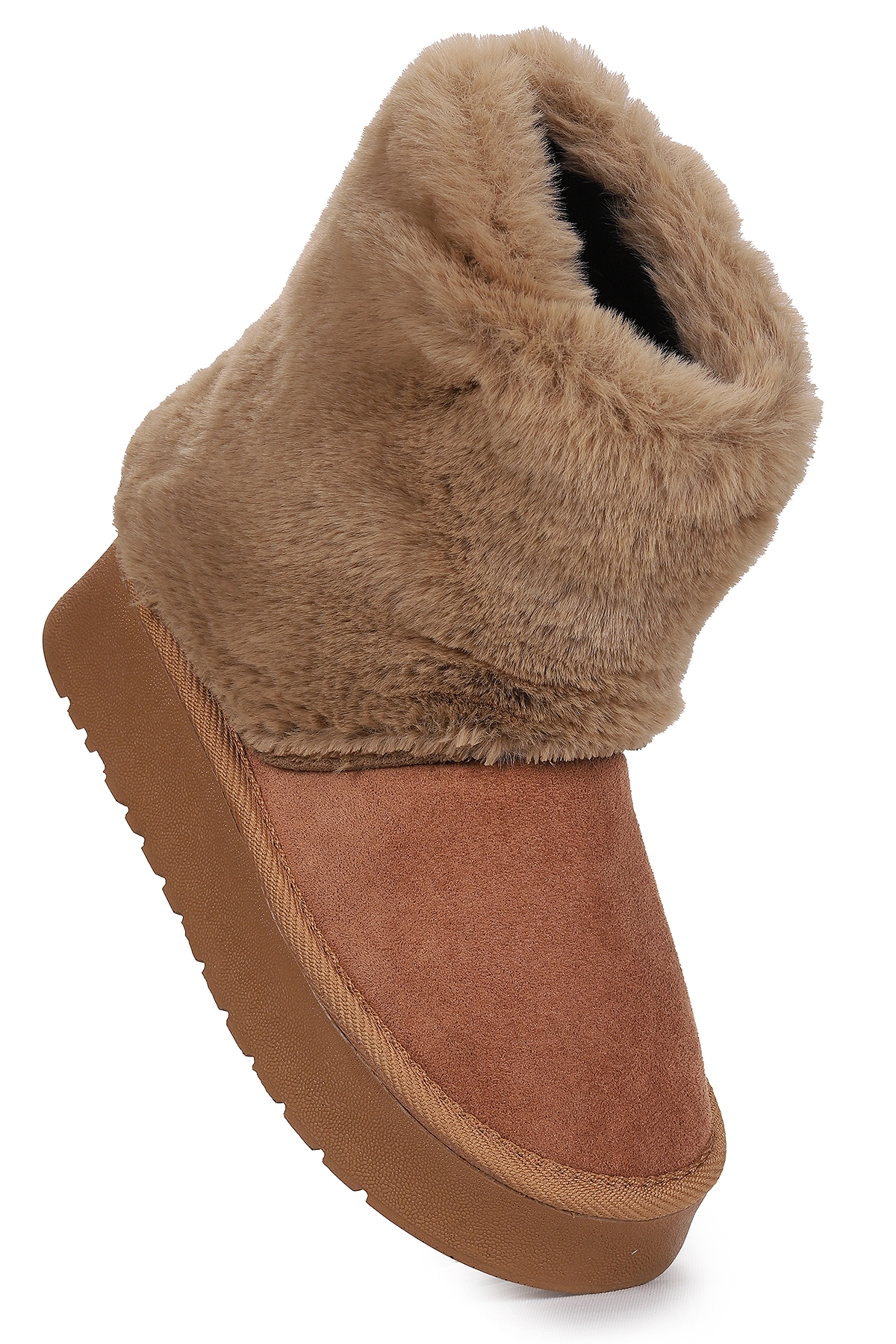 Nera Kürklü Kız Çocuk Süet Bot Ayakkabı Taba - Görsel 4