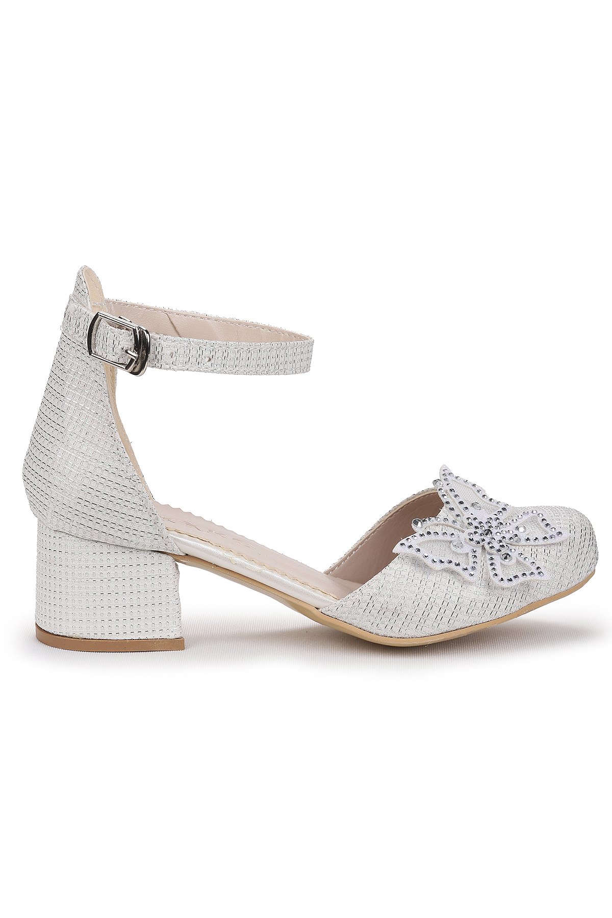 Zete Kum Simli Kız Çocuk 4 Cm Topuklu Abiye Ayakkabı Beyaz - Görsel 2