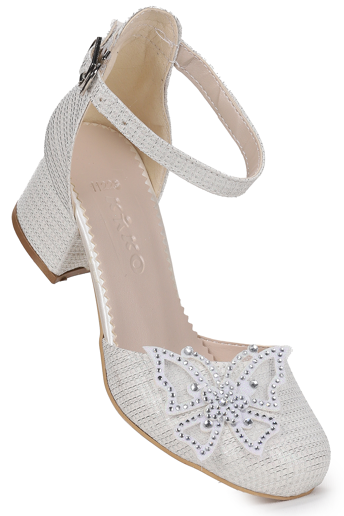 Zete Kum Simli Kız Çocuk 4 Cm Topuklu Abiye Ayakkabı Beyaz - Görsel 4