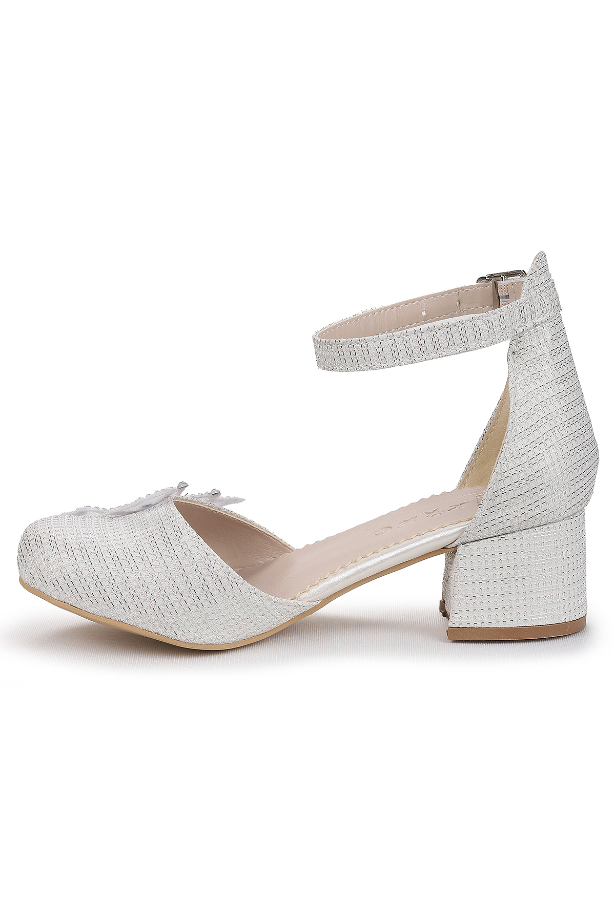 Zete Kum Simli Kız Çocuk 4 Cm Topuklu Abiye Ayakkabı Beyaz - Görsel 5