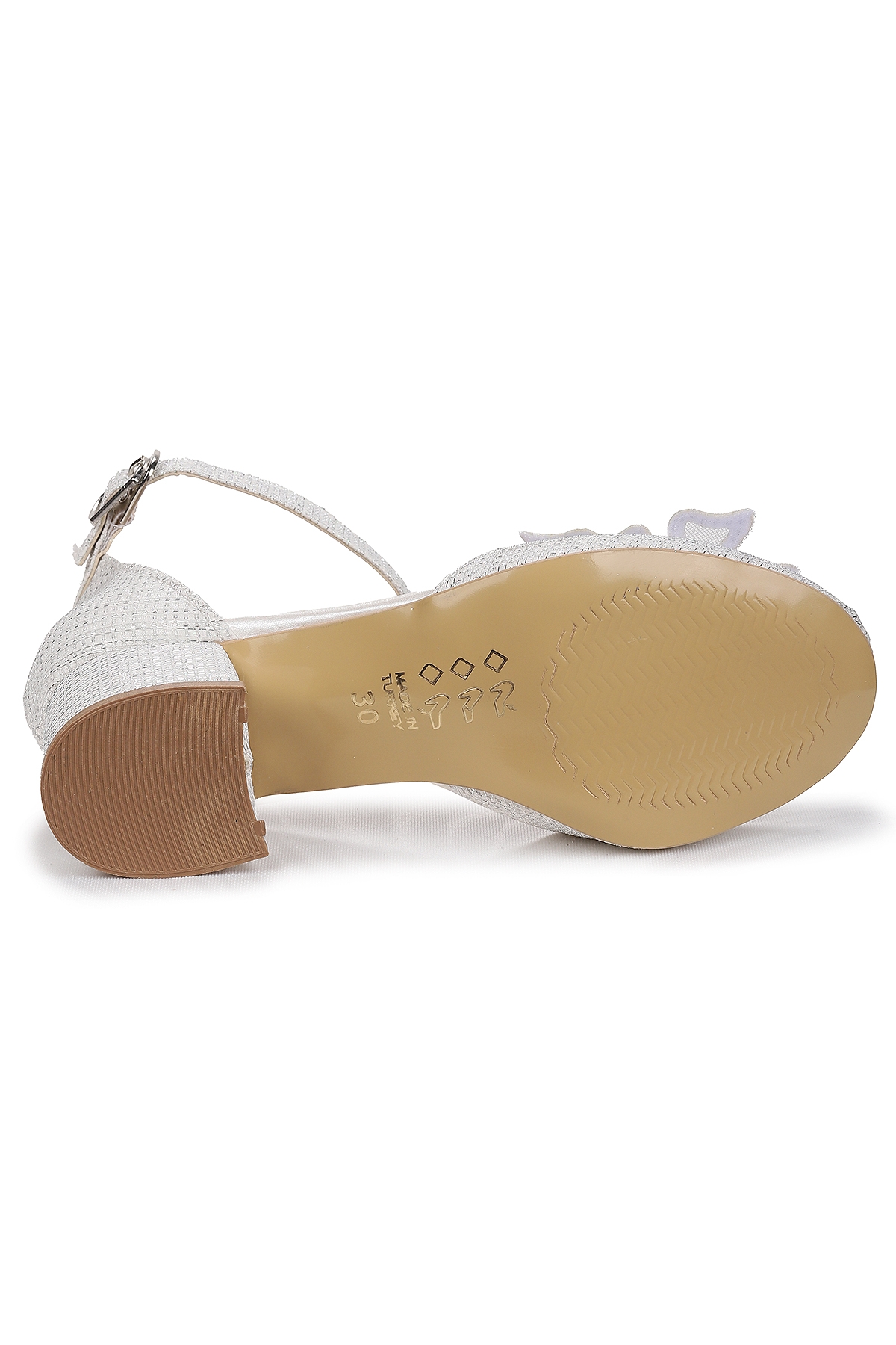 Zete Kum Simli Kız Çocuk 4 Cm Topuklu Abiye Ayakkabı Beyaz - Görsel 6