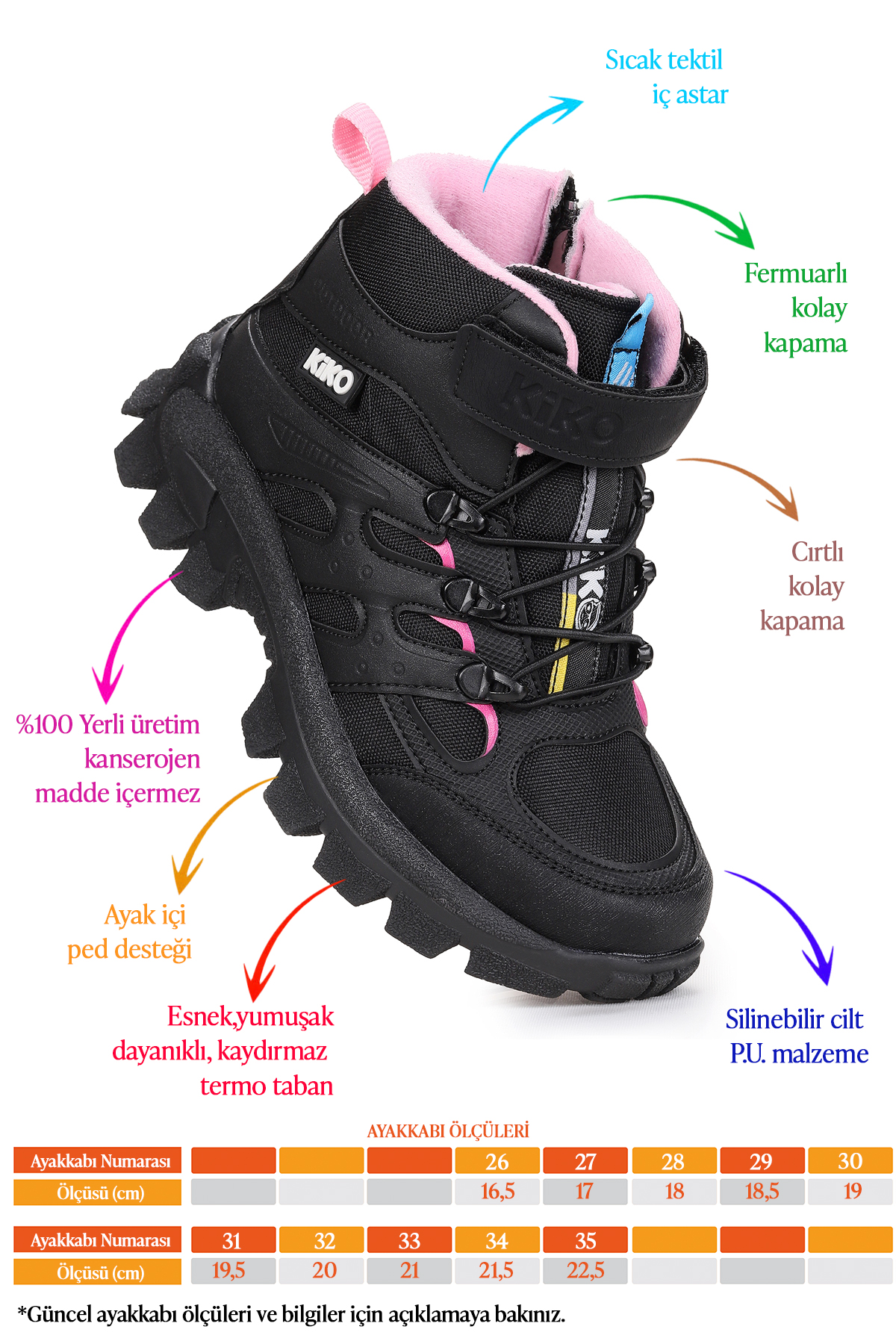 Sumy Termo Taban Cırtlı Kız Çocuk Spor Bot Ayakkabı Siyah - Fuşya - Görsel 3