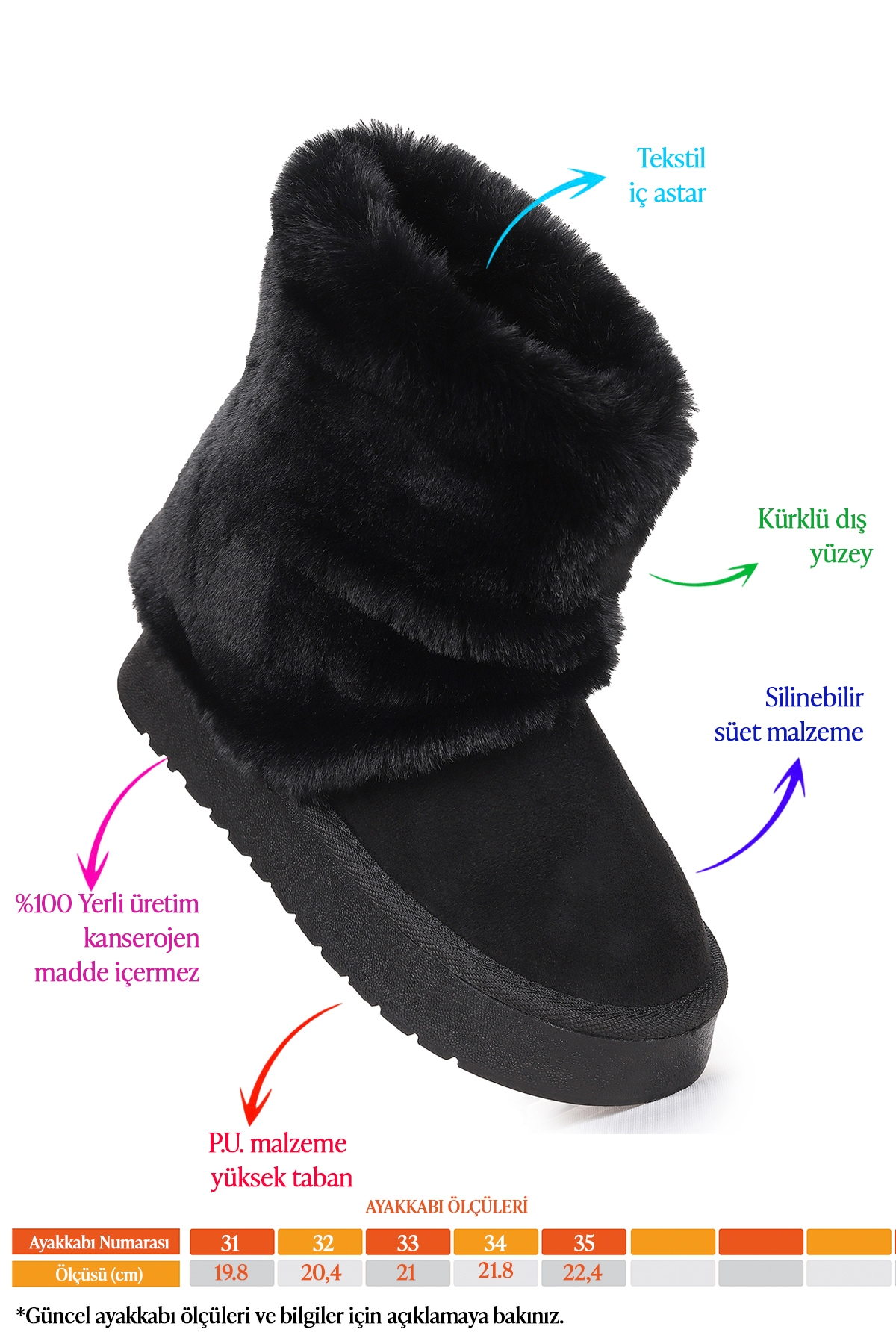 Nera Kürklü Kız Çocuk Süet Bot Ayakkabı Siyah - Görsel 3