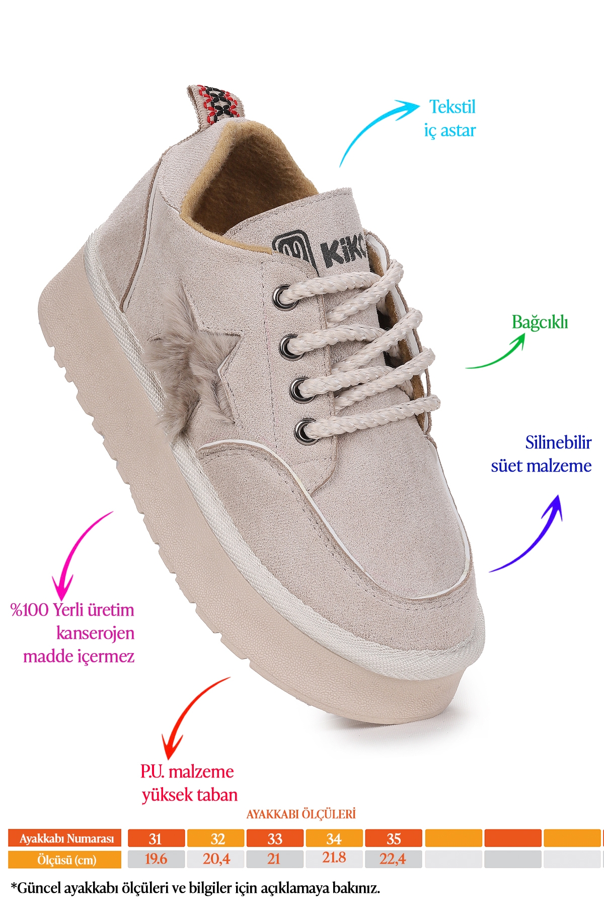 Parva Bağcıklı Kız Çocuk Günlük Spor Bot Ayakkabı Bej - Görsel 3