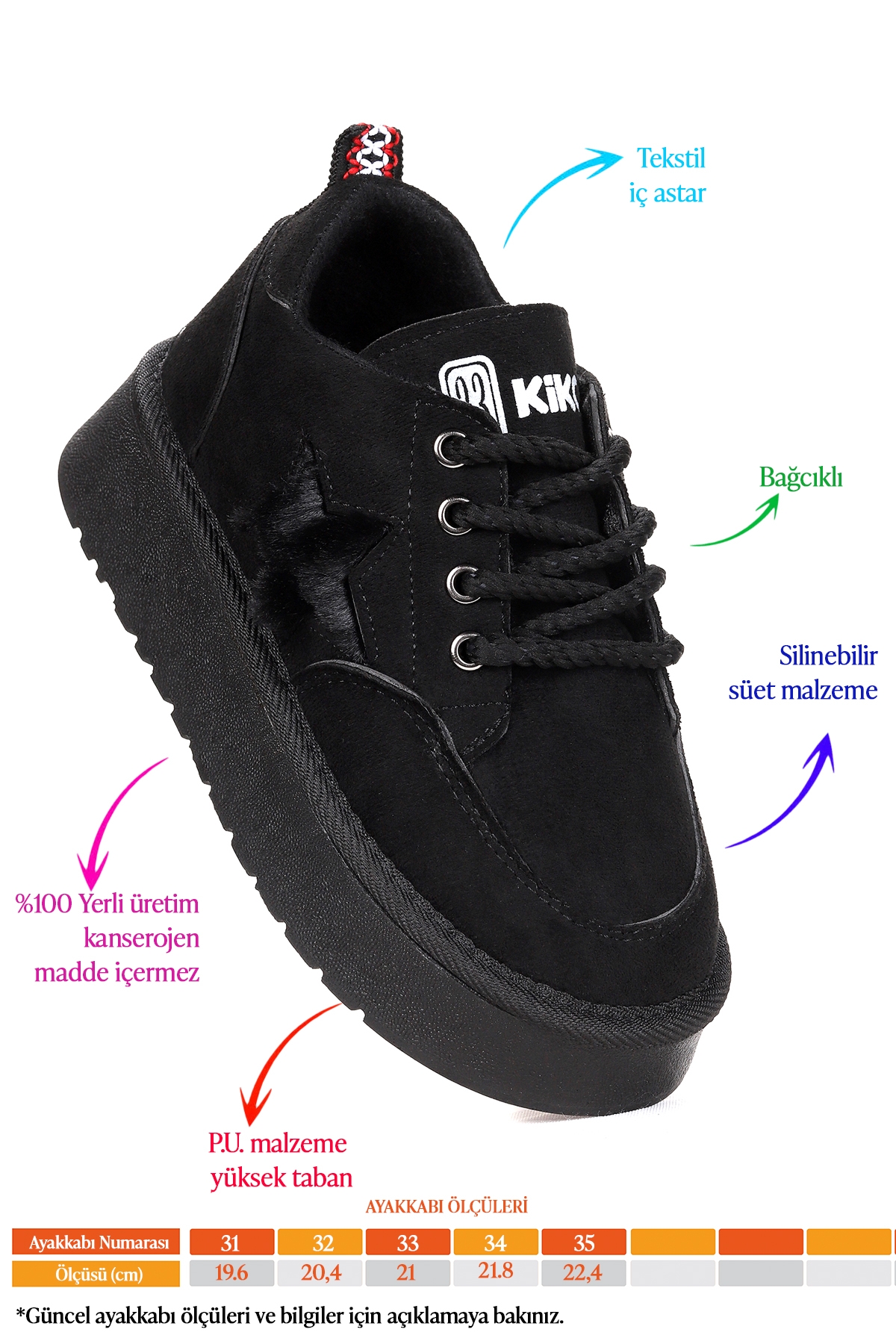 Parva Bağcıklı Kız Çocuk Günlük Spor Bot Ayakkabı Siyah - Görsel 3