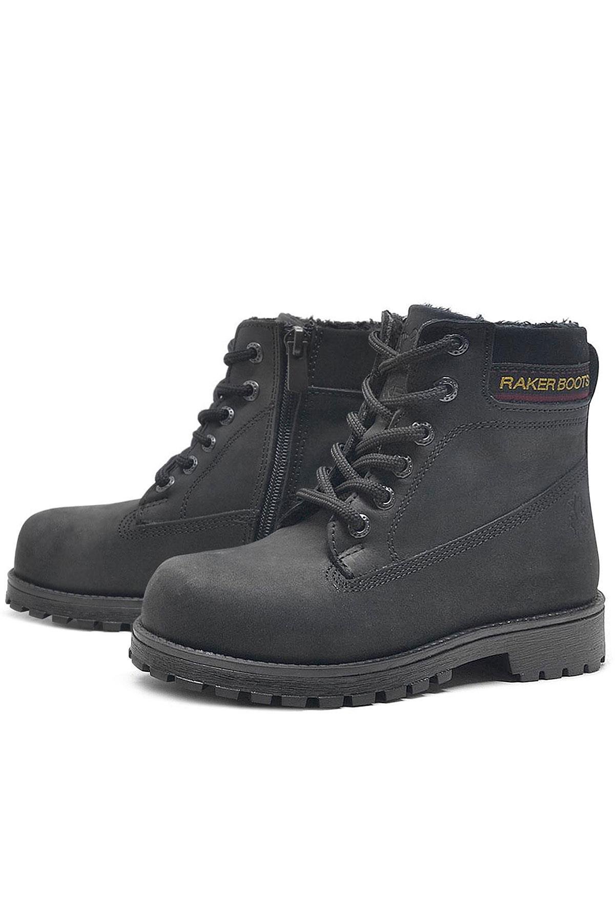 Hakiki Deri Siyah Nubuk Fermuarlı Kışlık Çocuk Bot - Görsel 4