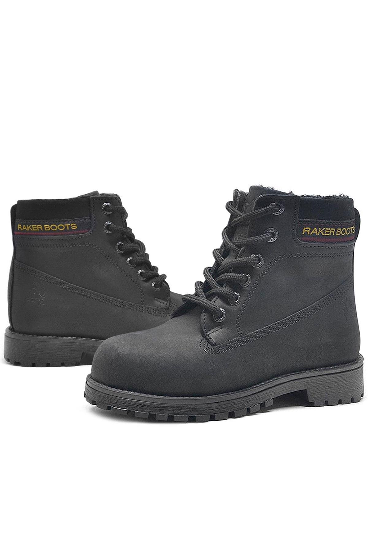 Hakiki Deri Siyah Nubuk Fermuarlı Kışlık Çocuk Bot - Görsel 6