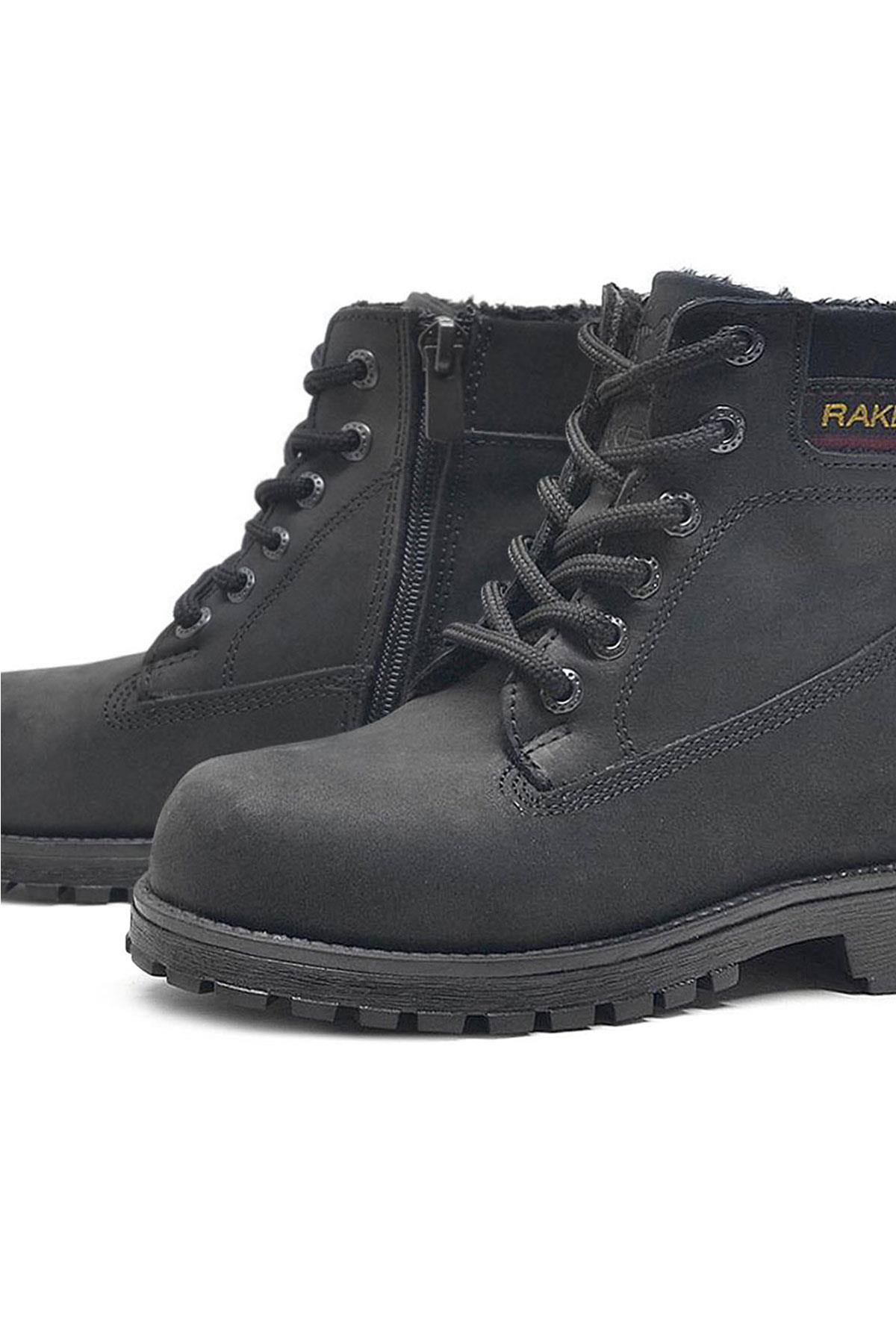 Hakiki Deri Siyah Nubuk Fermuarlı Kışlık Çocuk Bot - Görsel 7