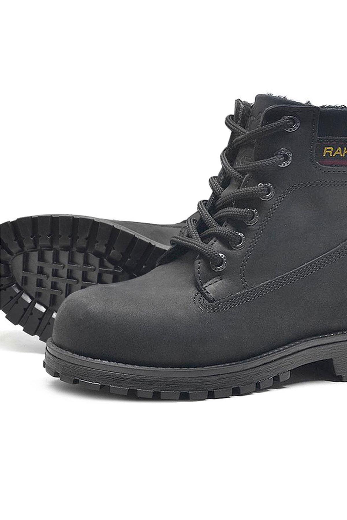 Hakiki Deri Siyah Nubuk Fermuarlı Kışlık Çocuk Bot - Görsel 8