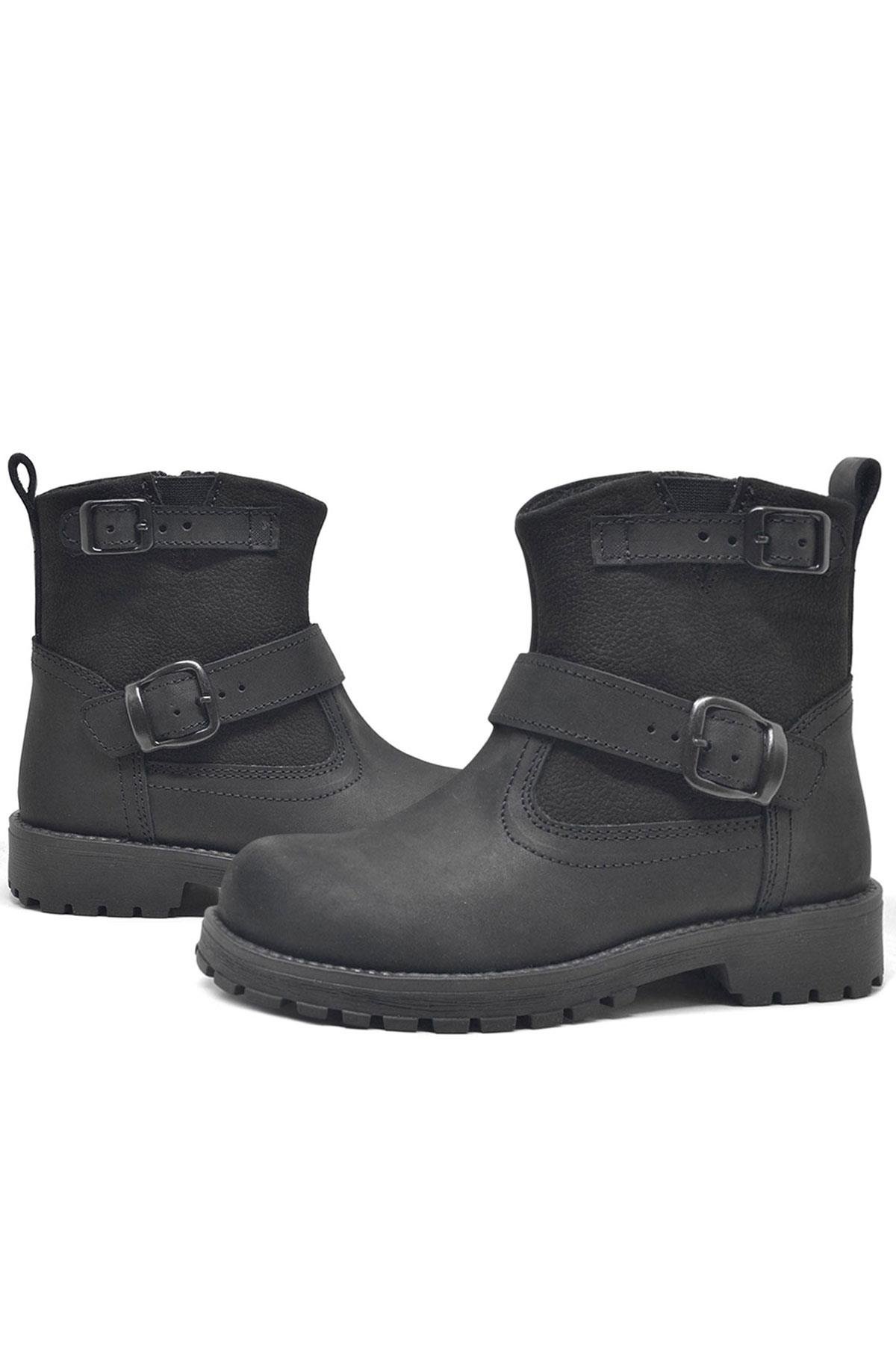 Hakiki Deri Siyah Fermuarlı Çocuk Bot Çizme - Görsel 7