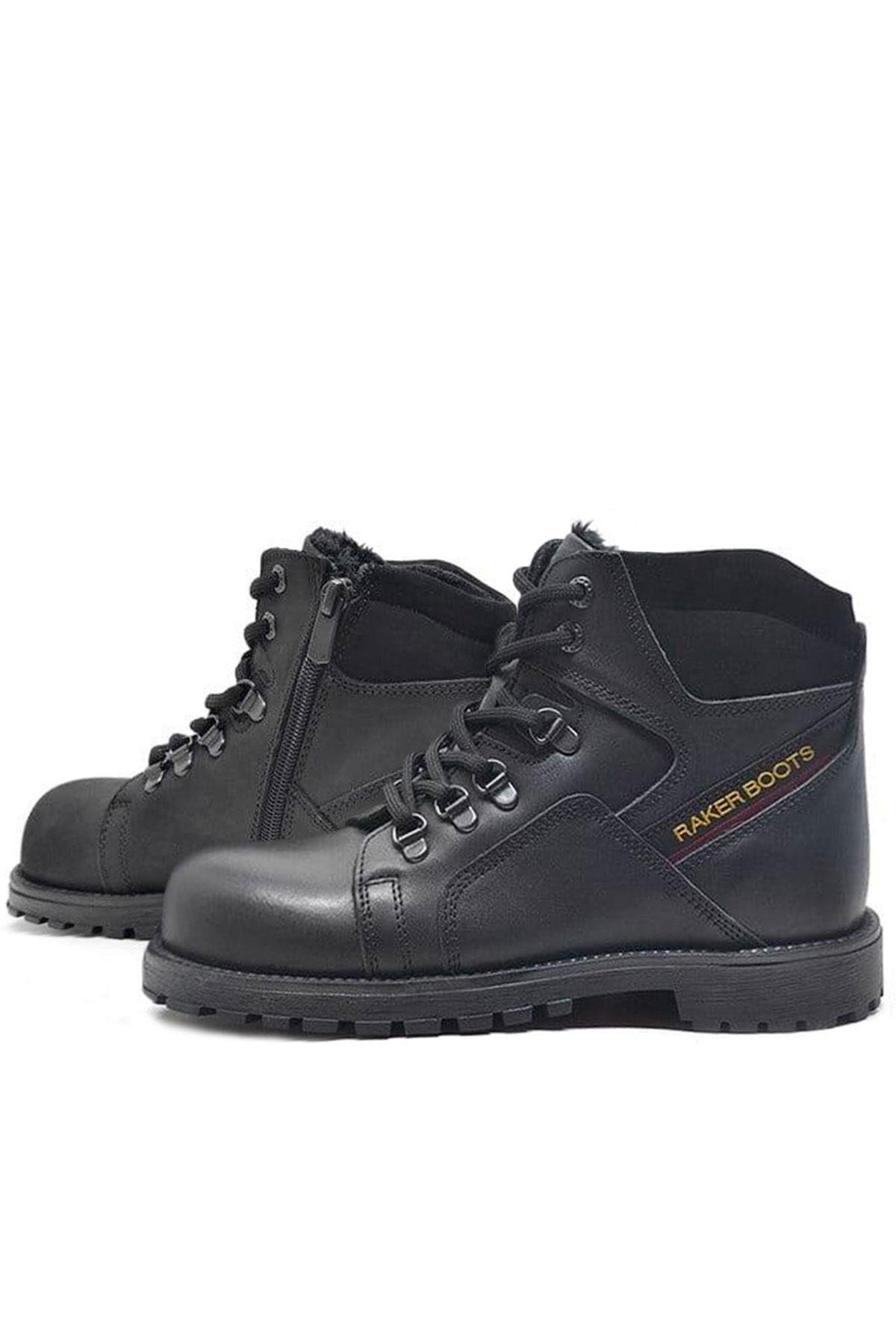 Hakiki Deri Siyah Cilt Fermuarlı Kürklü Çocuk Bot - Görsel 5