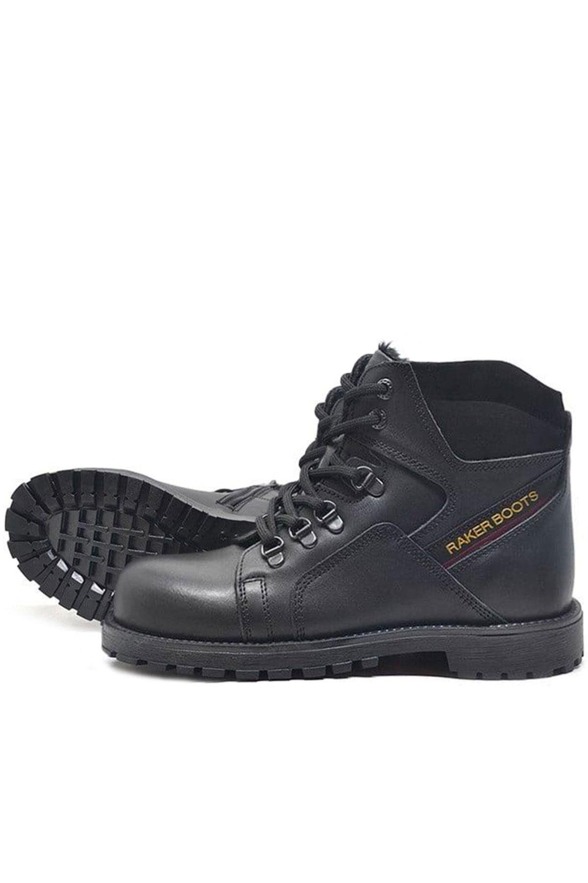 Hakiki Deri Siyah Cilt Fermuarlı Kürklü Çocuk Bot - Görsel 6
