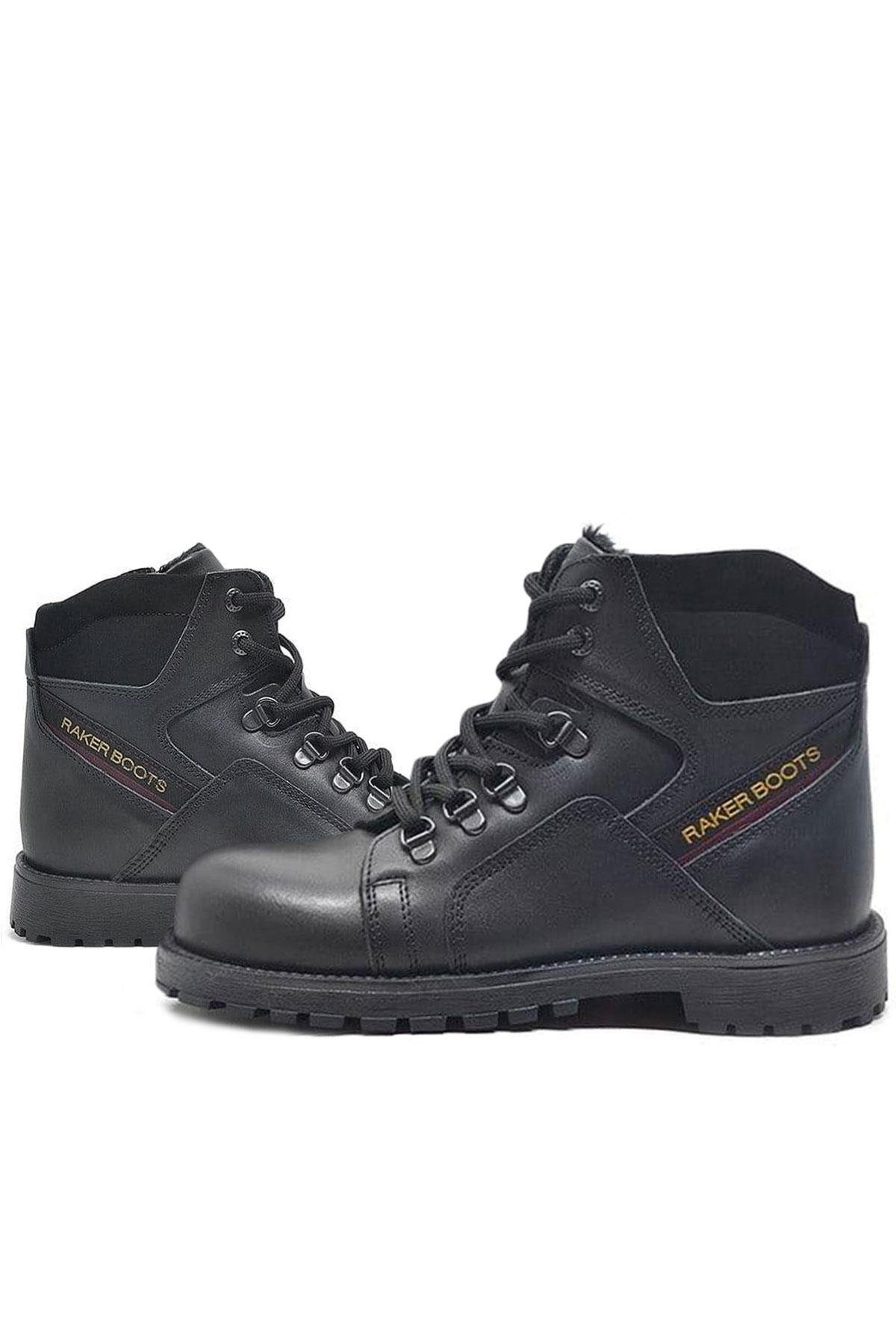 Hakiki Deri Siyah Cilt Fermuarlı Kürklü Çocuk Bot - Görsel 7