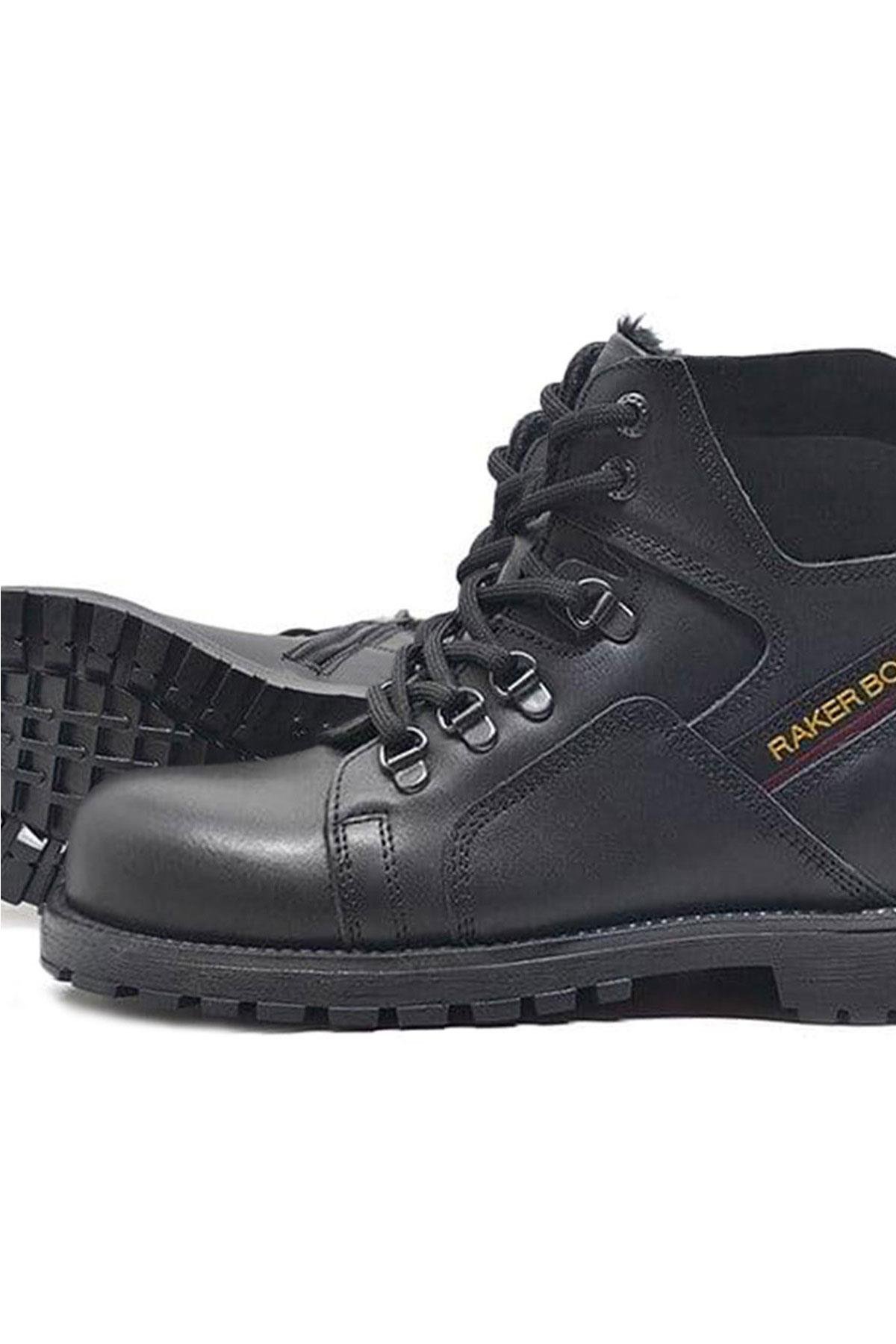 Hakiki Deri Siyah Cilt Fermuarlı Kürklü Çocuk Bot - Görsel 8
