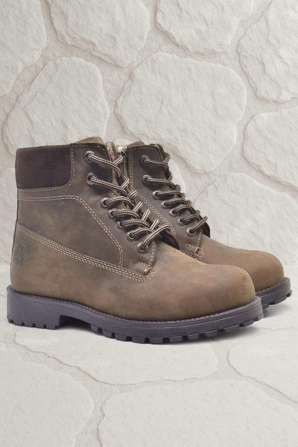 Neson Hakiki Deri Kum Rengi Kışlık Çocuk Bot Postal Ayakkabı - Görsel 3