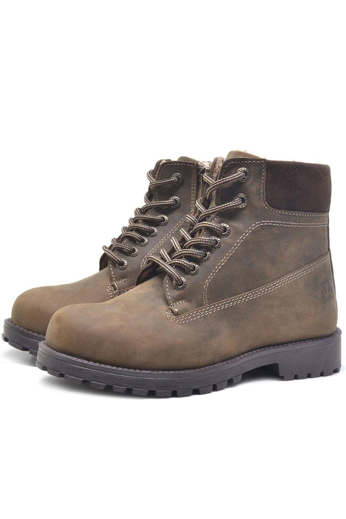 Neson Hakiki Deri Kum Rengi Kışlık Çocuk Bot Postal Ayakkabı - Görsel 6