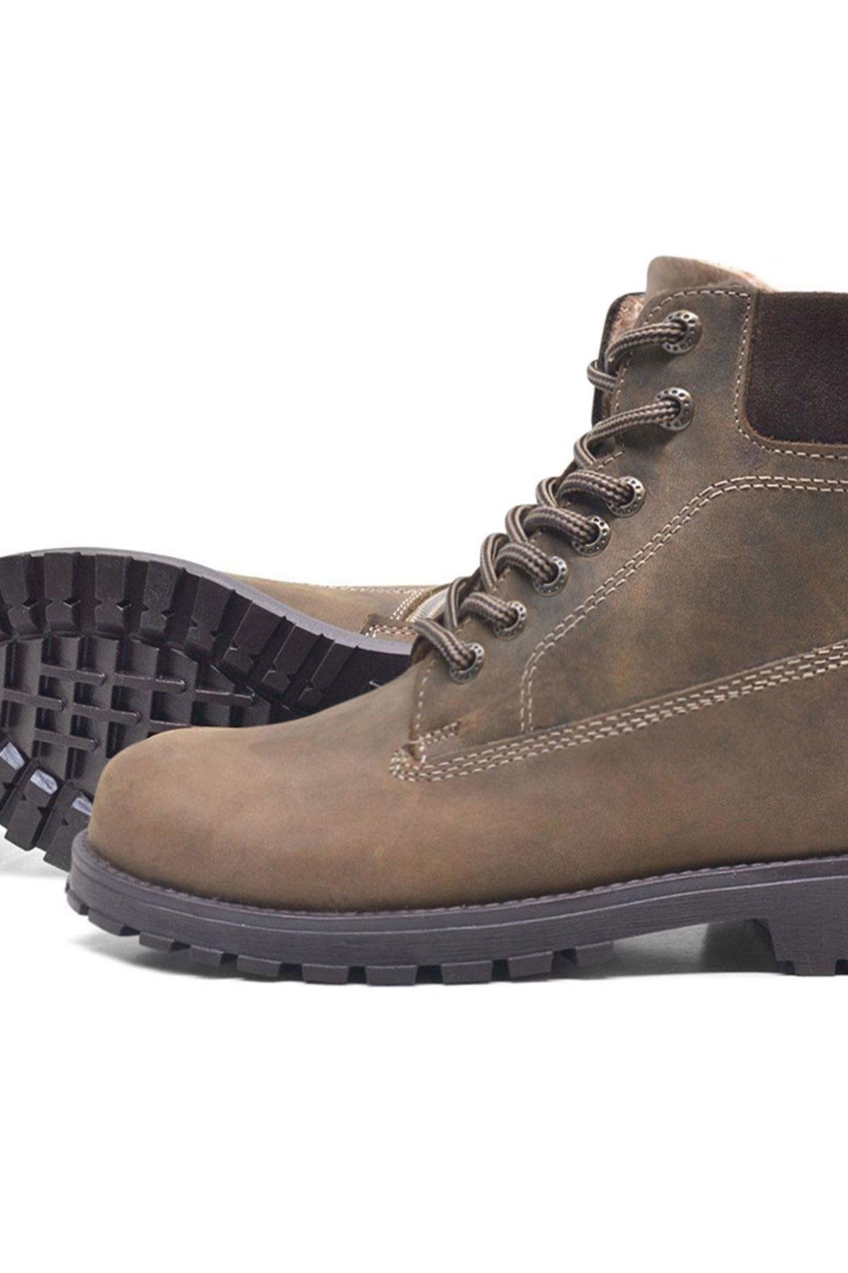 Neson Hakiki Deri Kum Rengi Kışlık Çocuk Bot Postal Ayakkabı - Görsel 8