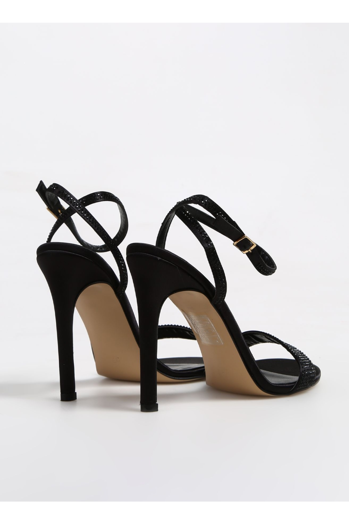 Fabrika Fabrika Siyah Kadın Saten Topuklu Sandalet KAME Topuklu Ayakkabı | Flo Siyah - 4. görsel