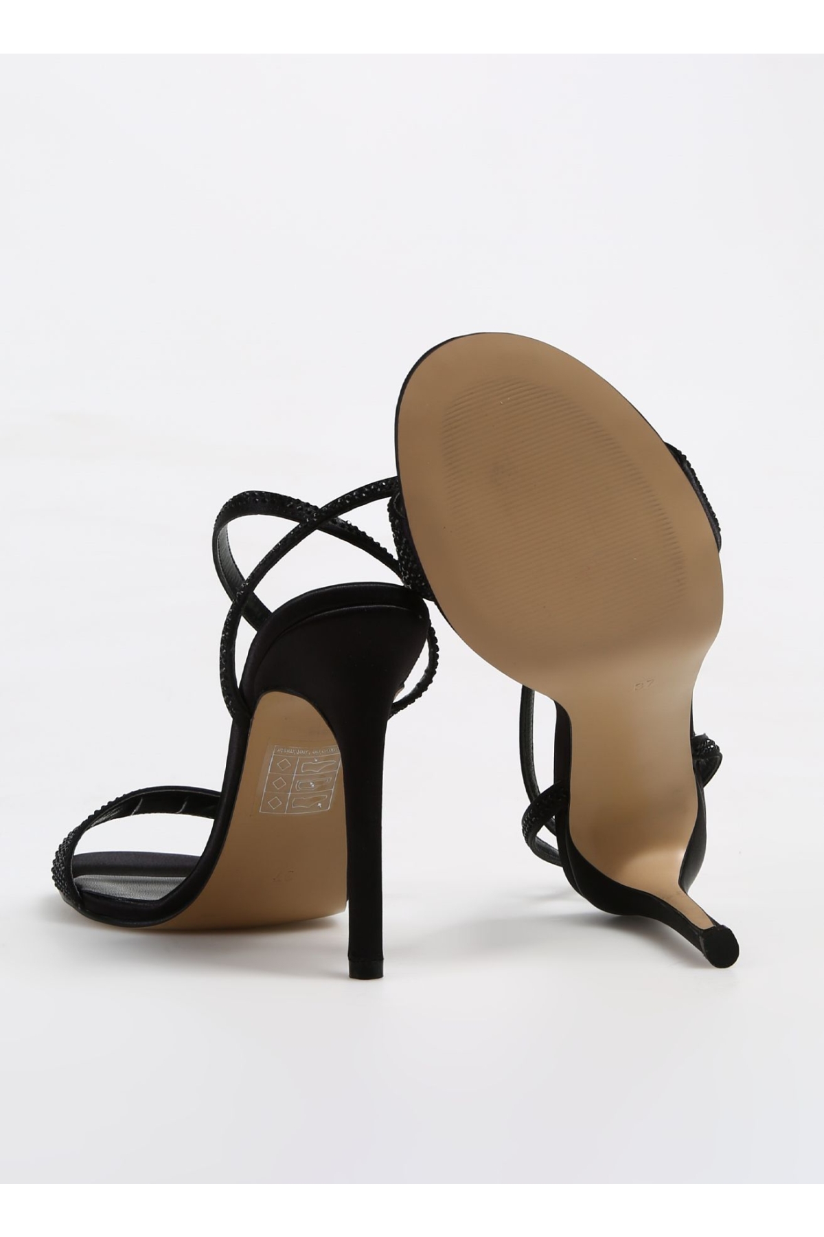 Fabrika Fabrika Siyah Kadın Saten Topuklu Sandalet KAME Topuklu Ayakkabı | Flo Siyah - 5. görsel