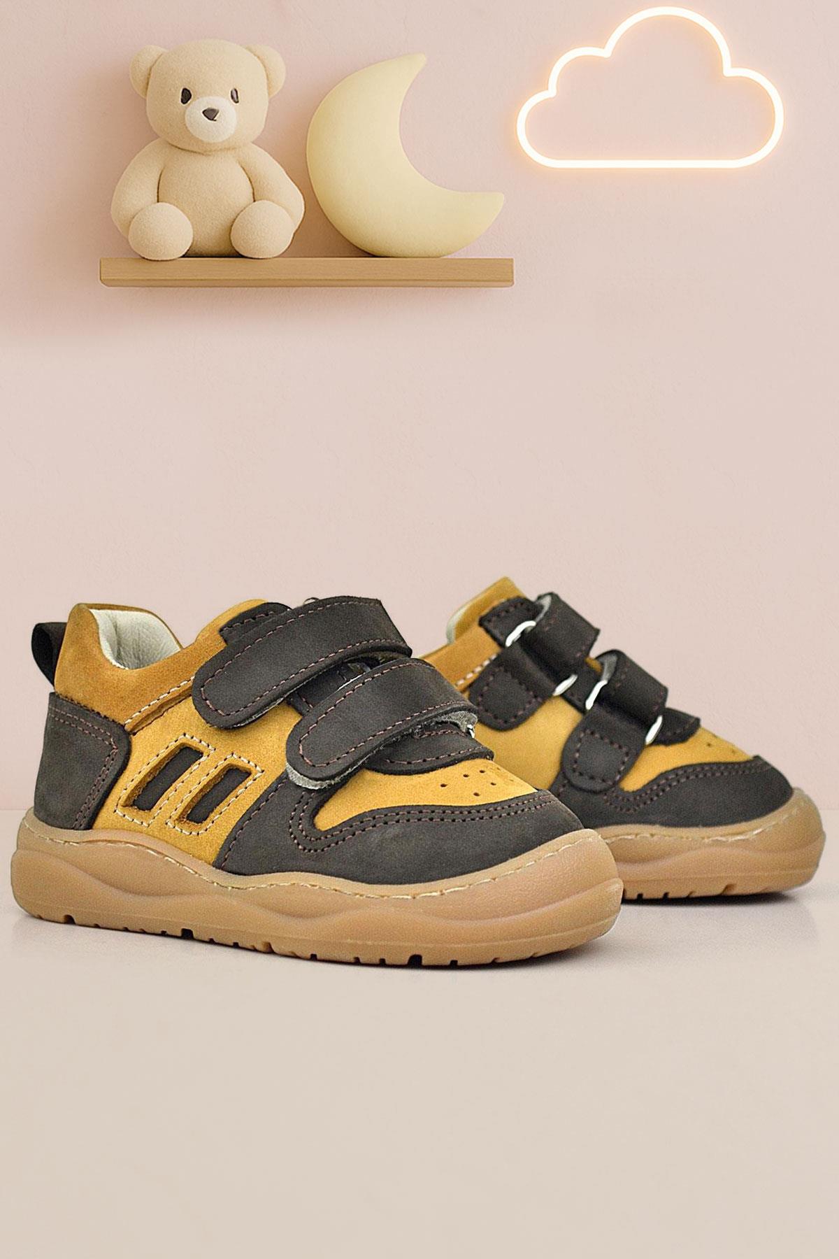 Schaggy Hakiki Deri Kahve Taba Cırtlı Bebek Spor Ayakkabı - Görsel 2
