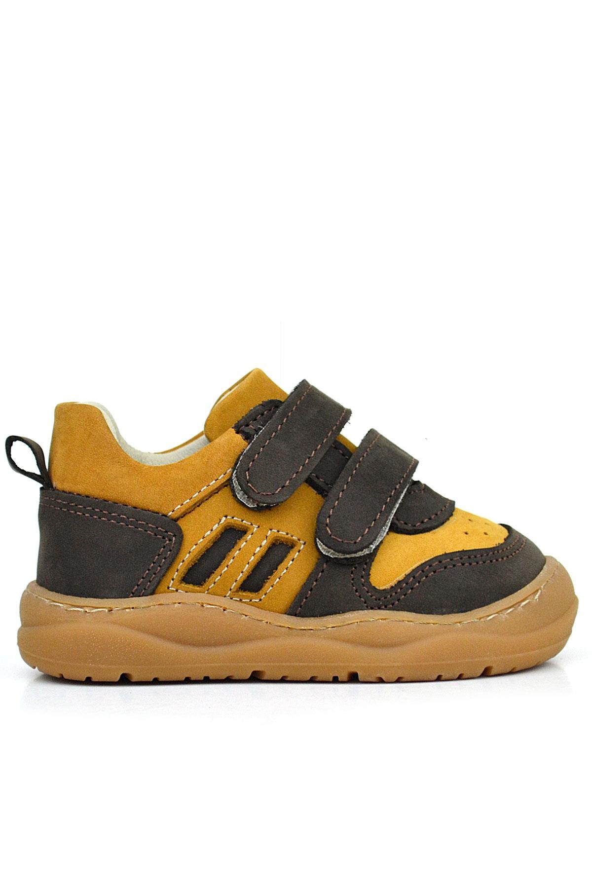 Schaggy Hakiki Deri Kahve Taba Cırtlı Bebek Spor Ayakkabı - Görsel 4
