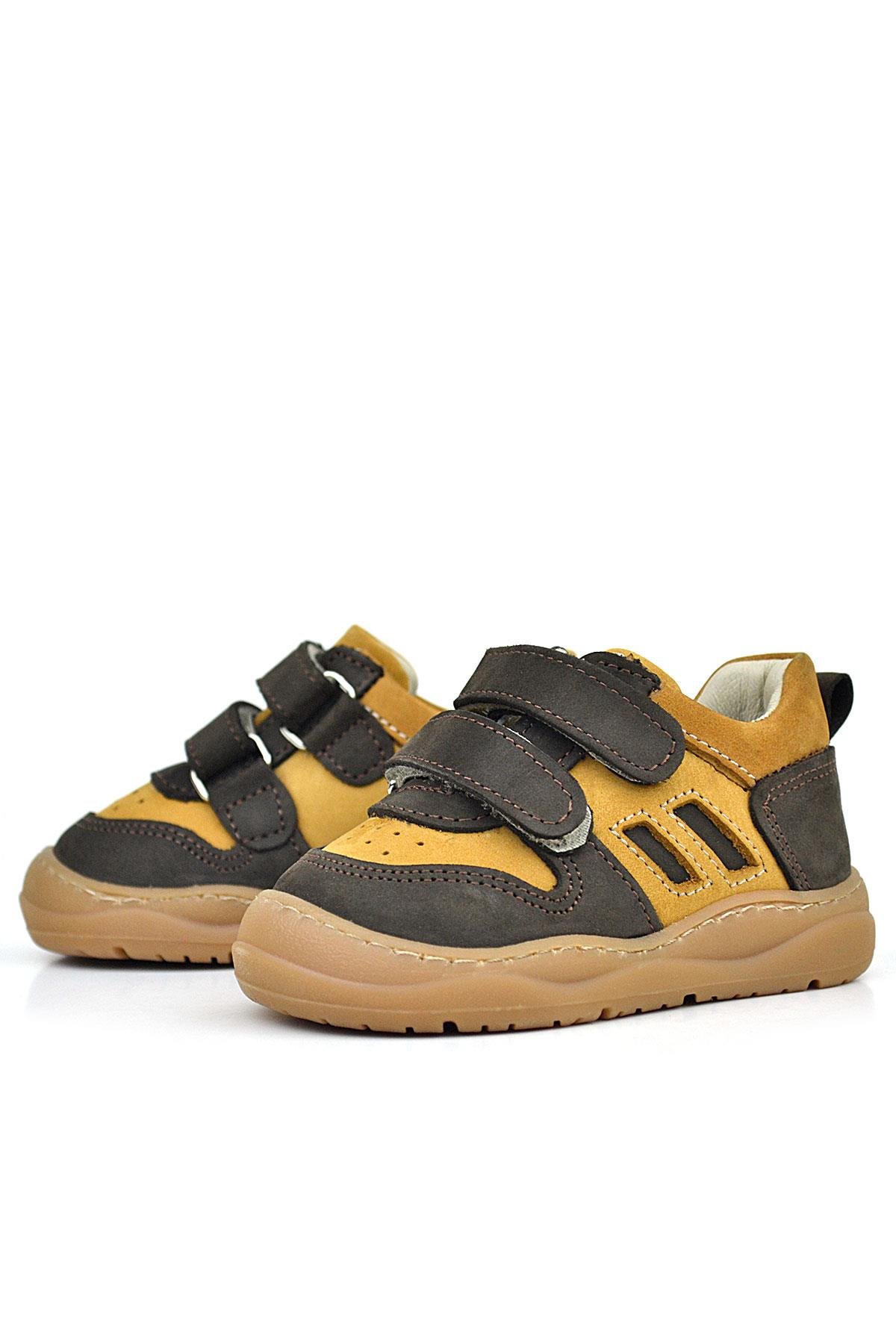 Schaggy Hakiki Deri Kahve Taba Cırtlı Bebek Spor Ayakkabı - Görsel 6