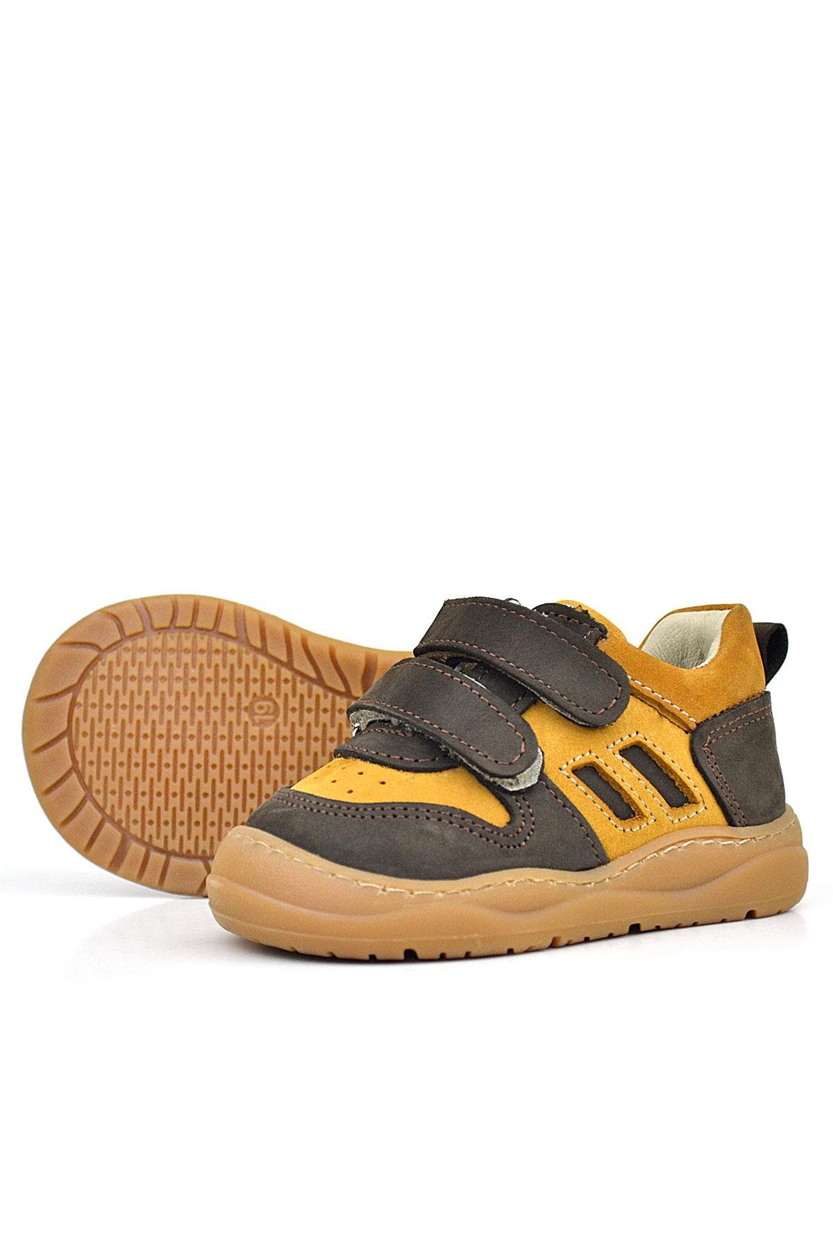 Schaggy Hakiki Deri Kahve Taba Cırtlı Bebek Spor Ayakkabı - Görsel 7