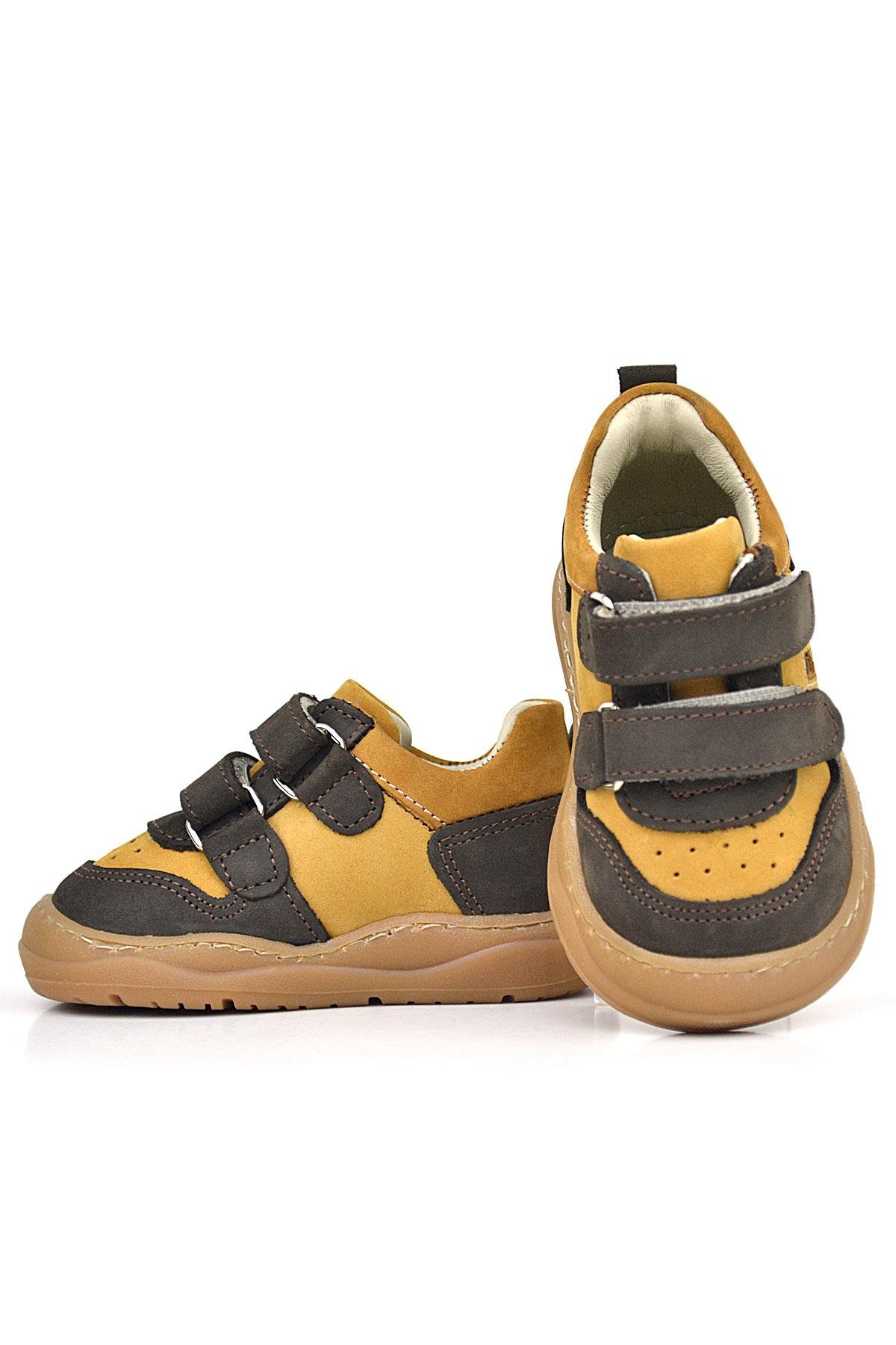 Schaggy Hakiki Deri Kahve Taba Cırtlı Bebek Spor Ayakkabı - Görsel 8