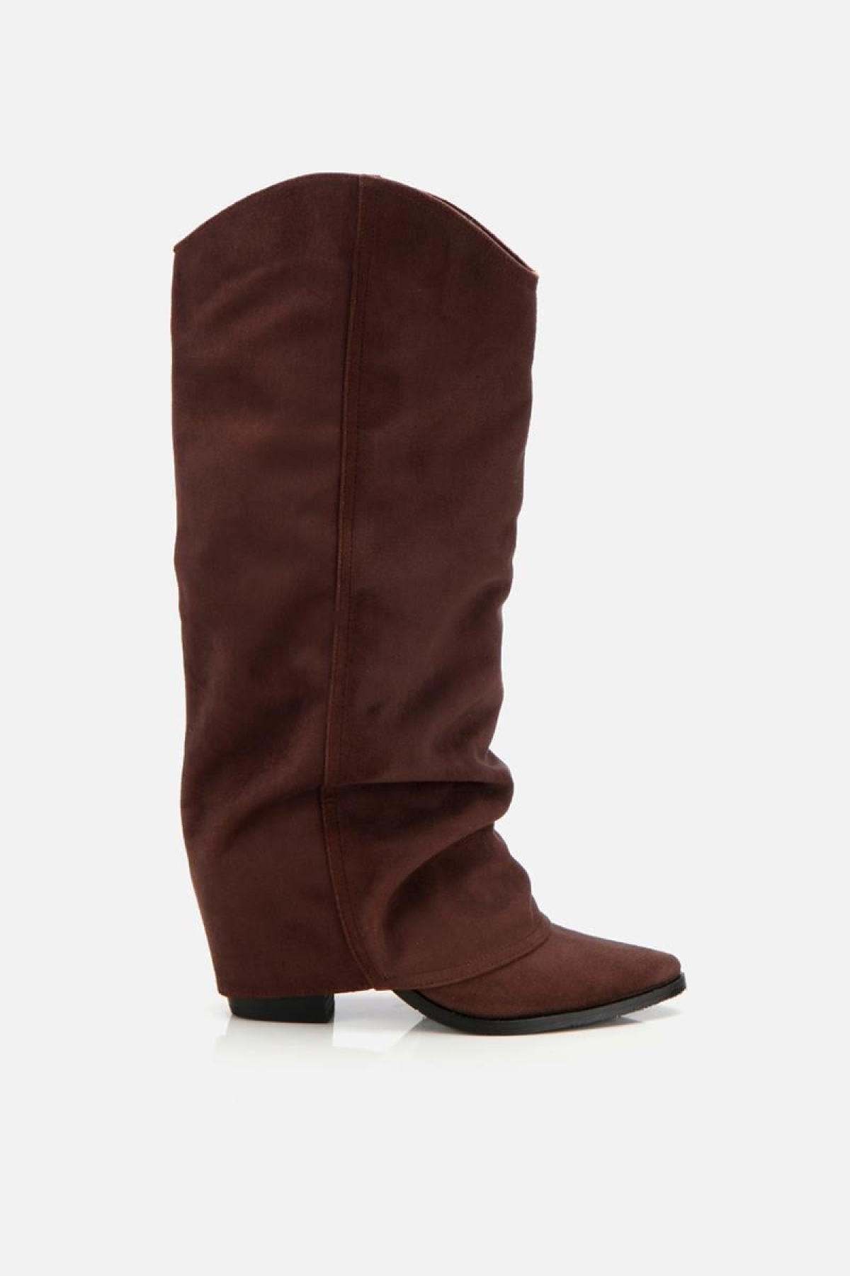 Kadın Süet Kahverengi Dikiş Detaylı Western Kalın Topuklu Çizme - Görsel 2