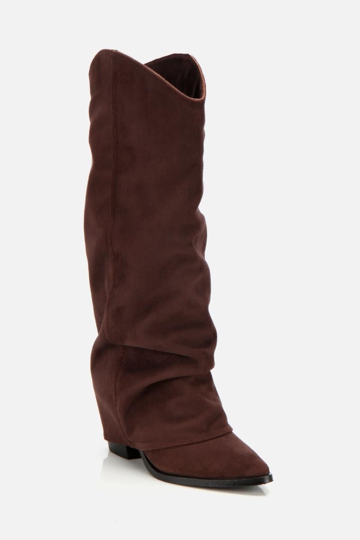 Kadın Süet Kahverengi Dikiş Detaylı Western Kalın Topuklu Çizme - Görsel 3