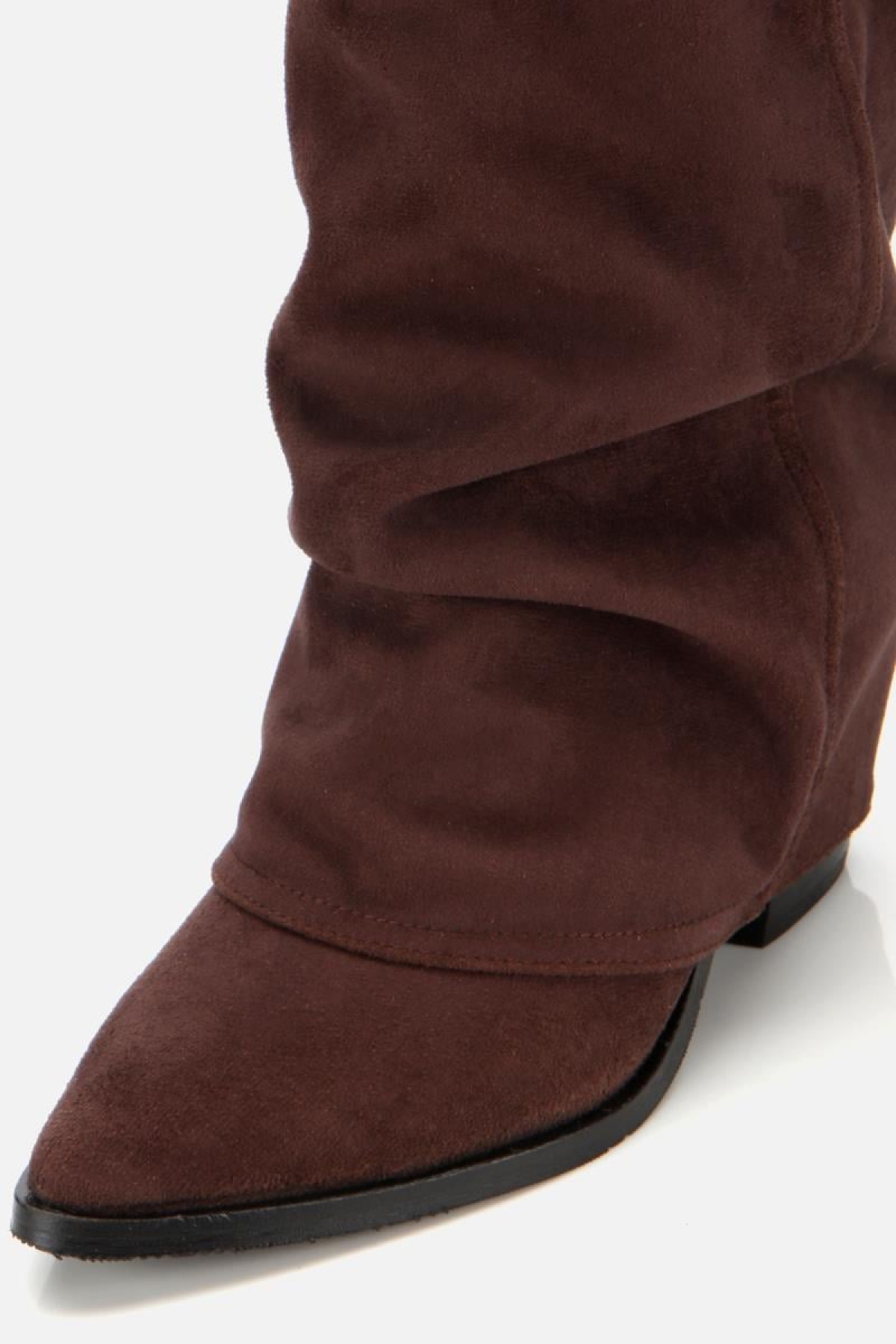 Kadın Süet Kahverengi Dikiş Detaylı Western Kalın Topuklu Çizme - Görsel 4