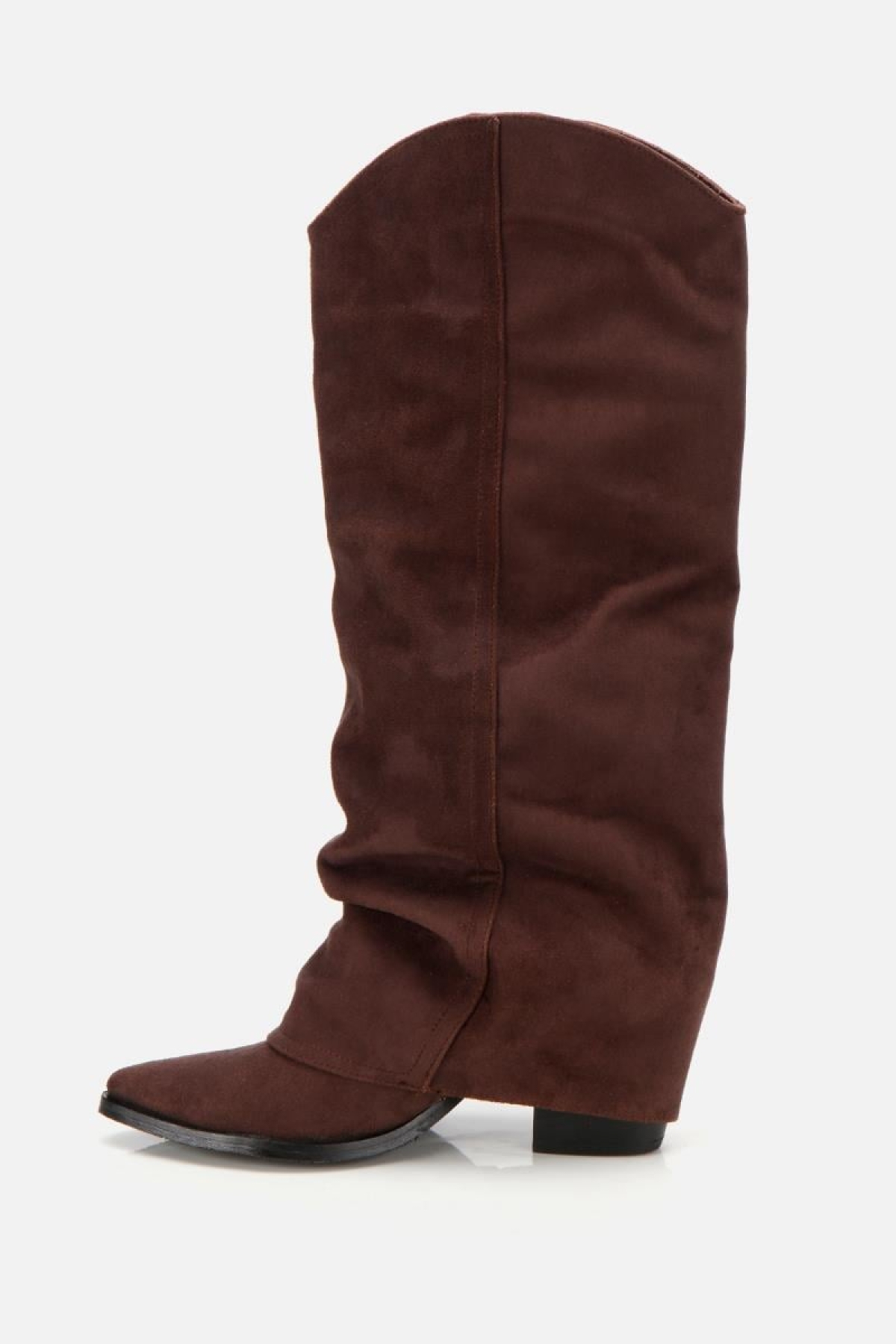 Kadın Süet Kahverengi Dikiş Detaylı Western Kalın Topuklu Çizme - Görsel 5