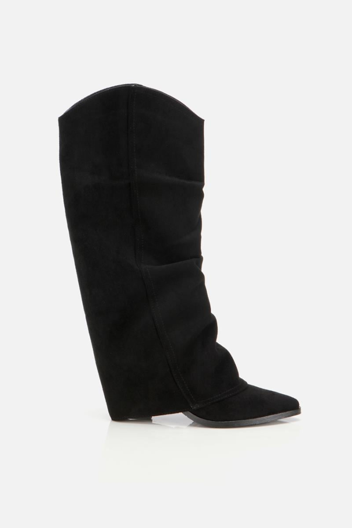 Kadın Süet Siyah Dikiş Detaylı Western Kalın Topuklu Çizme - Görsel 2