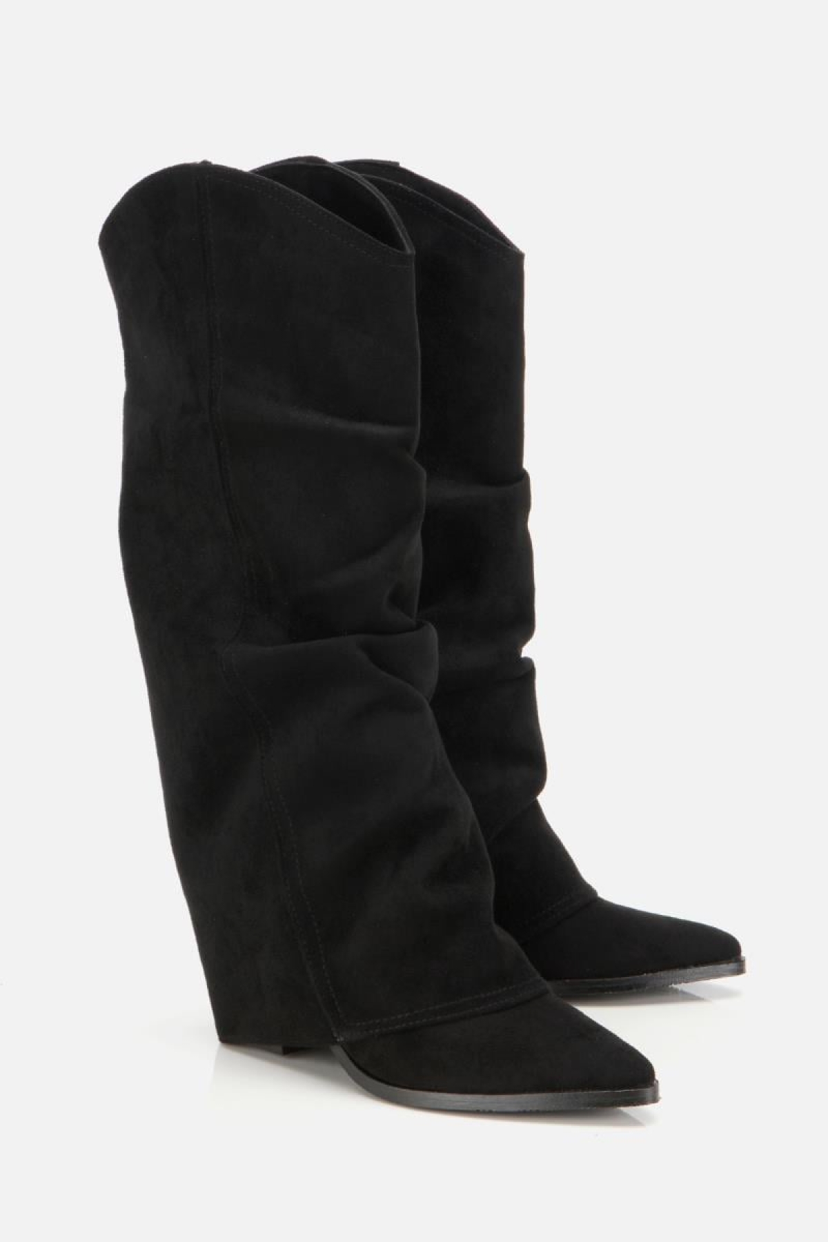 Kadın Süet Siyah Dikiş Detaylı Western Kalın Topuklu Çizme - Görsel 3