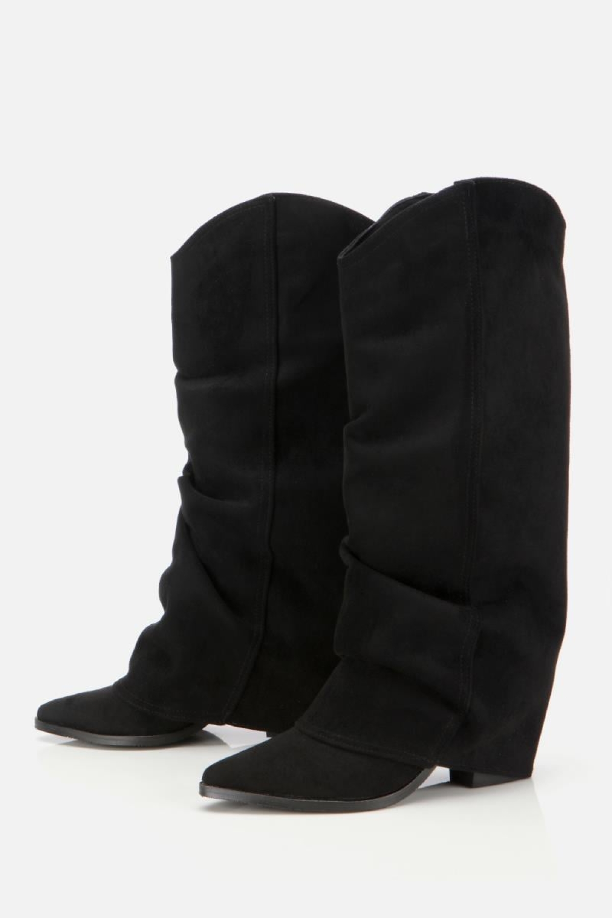 Kadın Süet Siyah Dikiş Detaylı Western Kalın Topuklu Çizme - Görsel 5