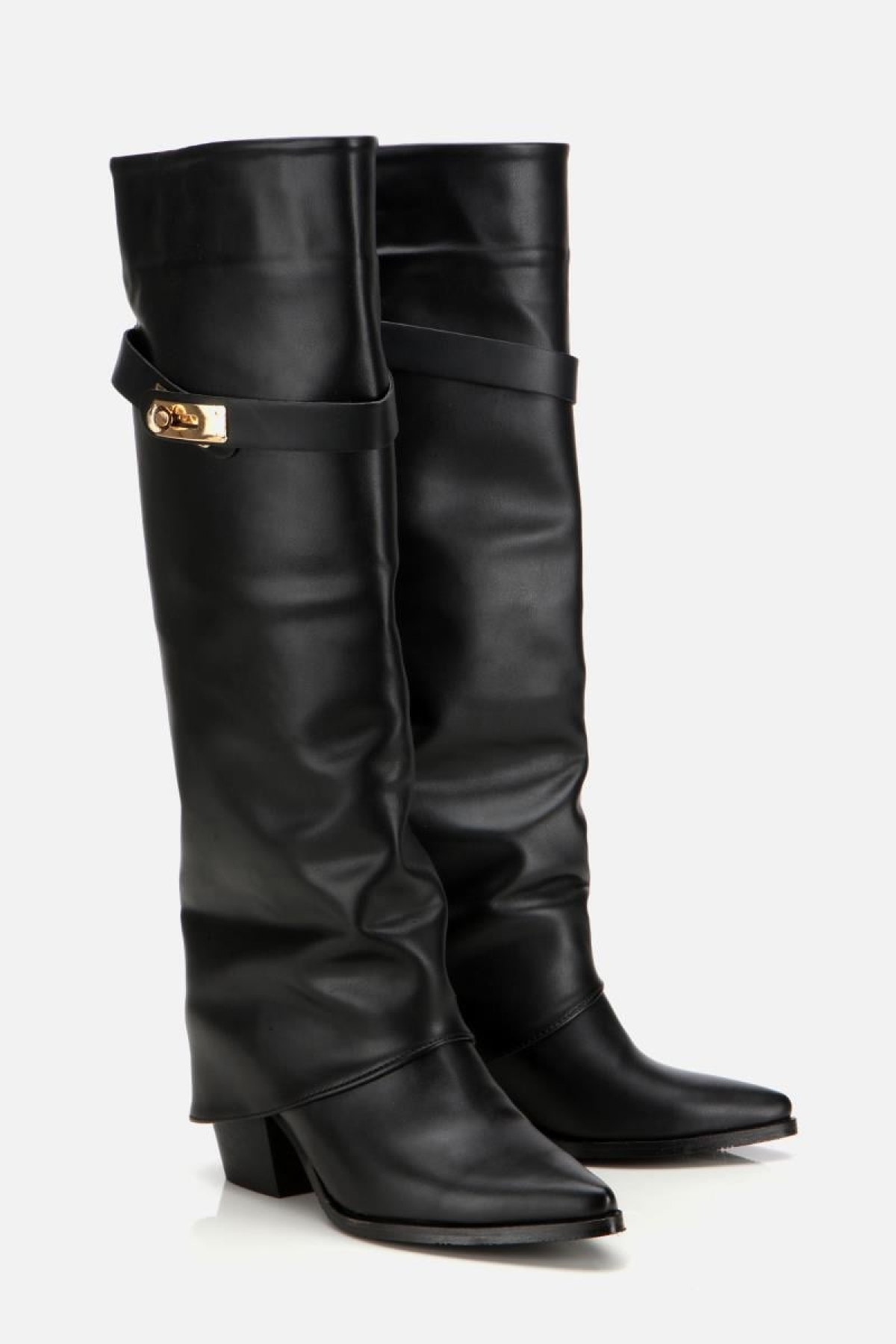 Kadın Siyah Tokalı Diz Altı Kalın Topuklu Çizme - Görsel 3