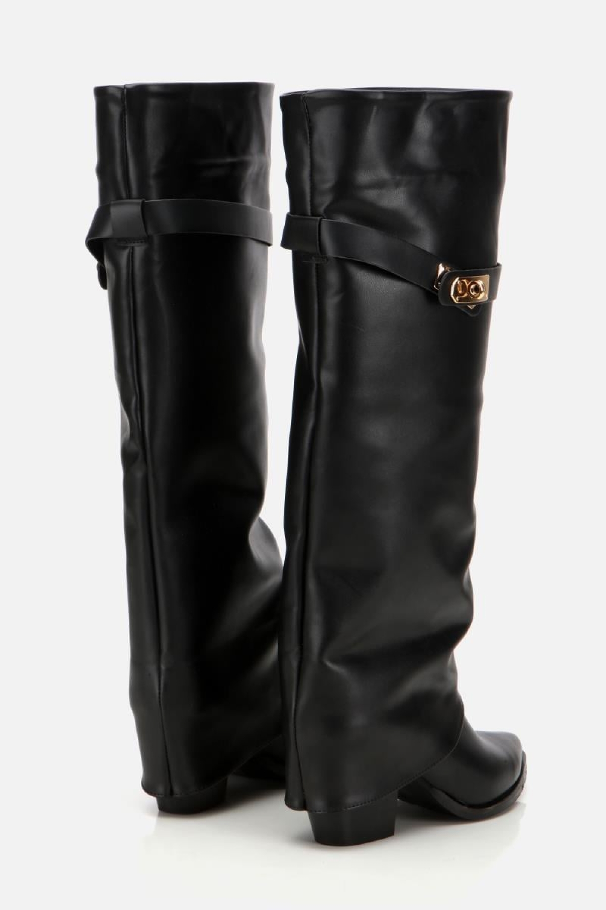 Kadın Siyah Tokalı Diz Altı Kalın Topuklu Çizme - Görsel 4