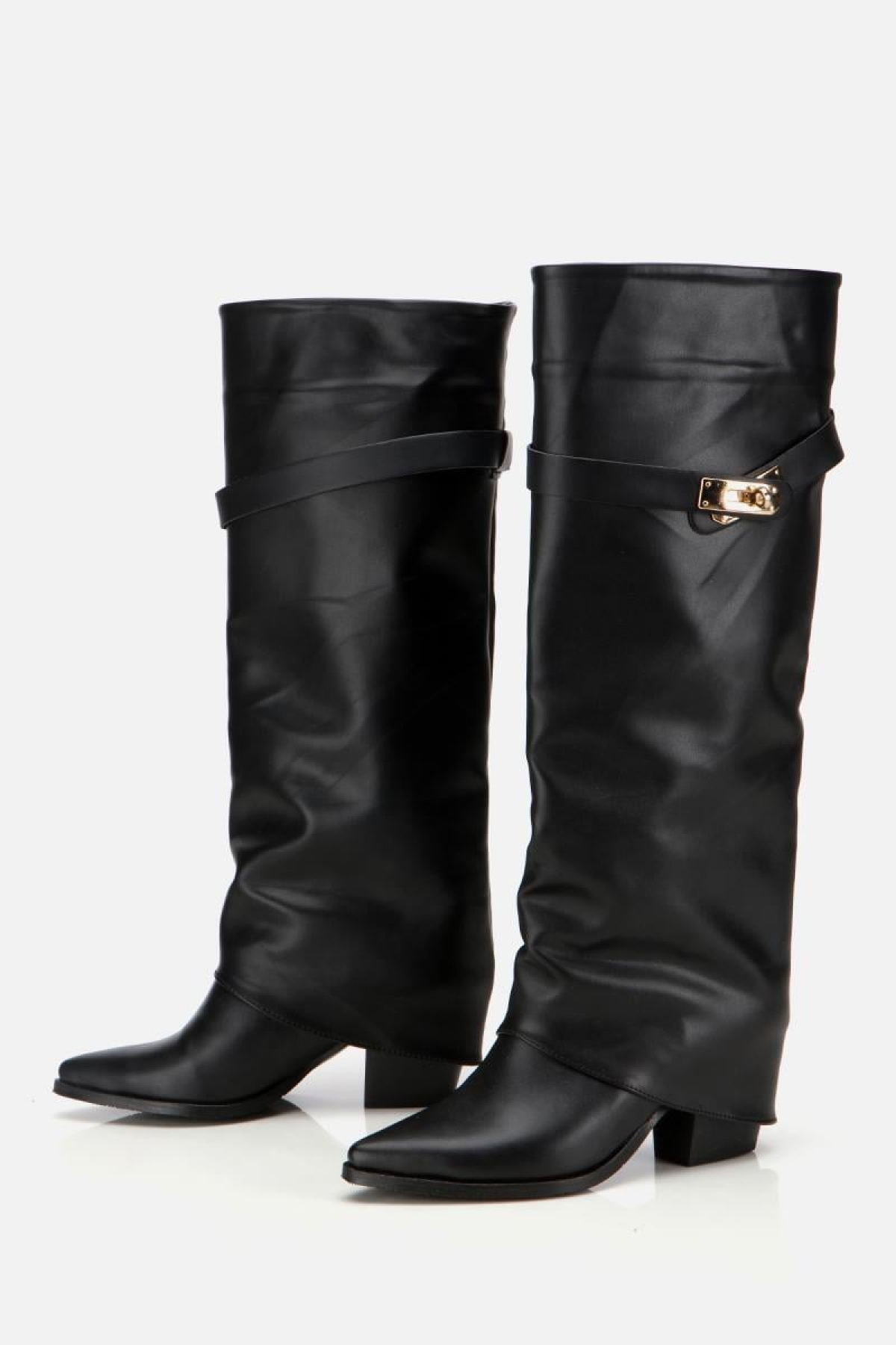 Kadın Siyah Tokalı Diz Altı Kalın Topuklu Çizme - Görsel 6