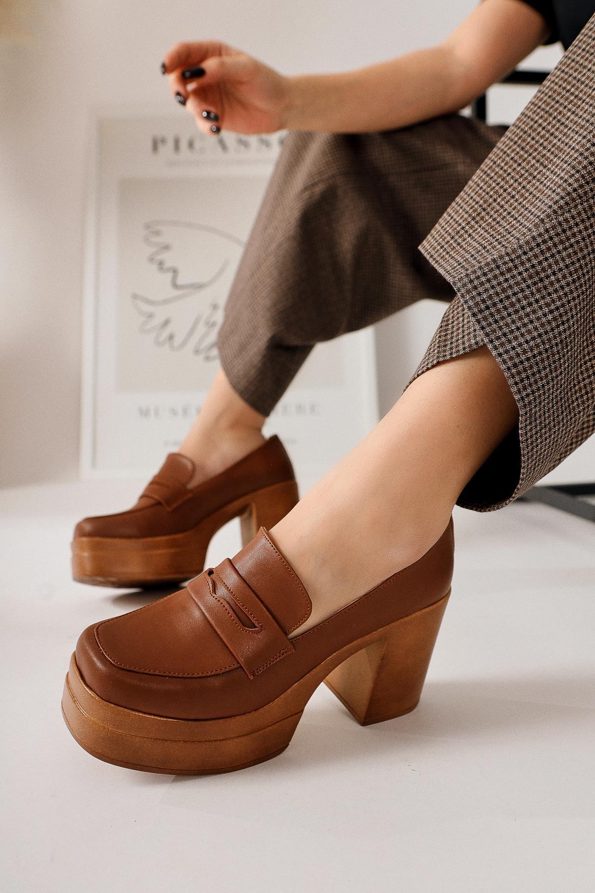 Kahve Topuklu Platformlu Kadın Ayakkabı - Görsel 2