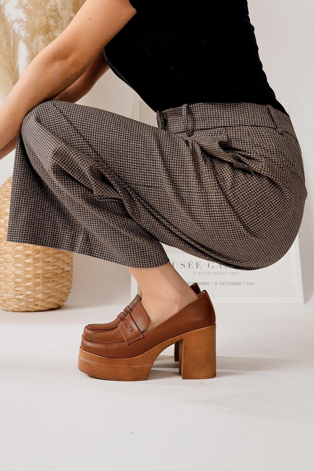 Kahve Topuklu Platformlu Kadın Ayakkabı - Görsel 4