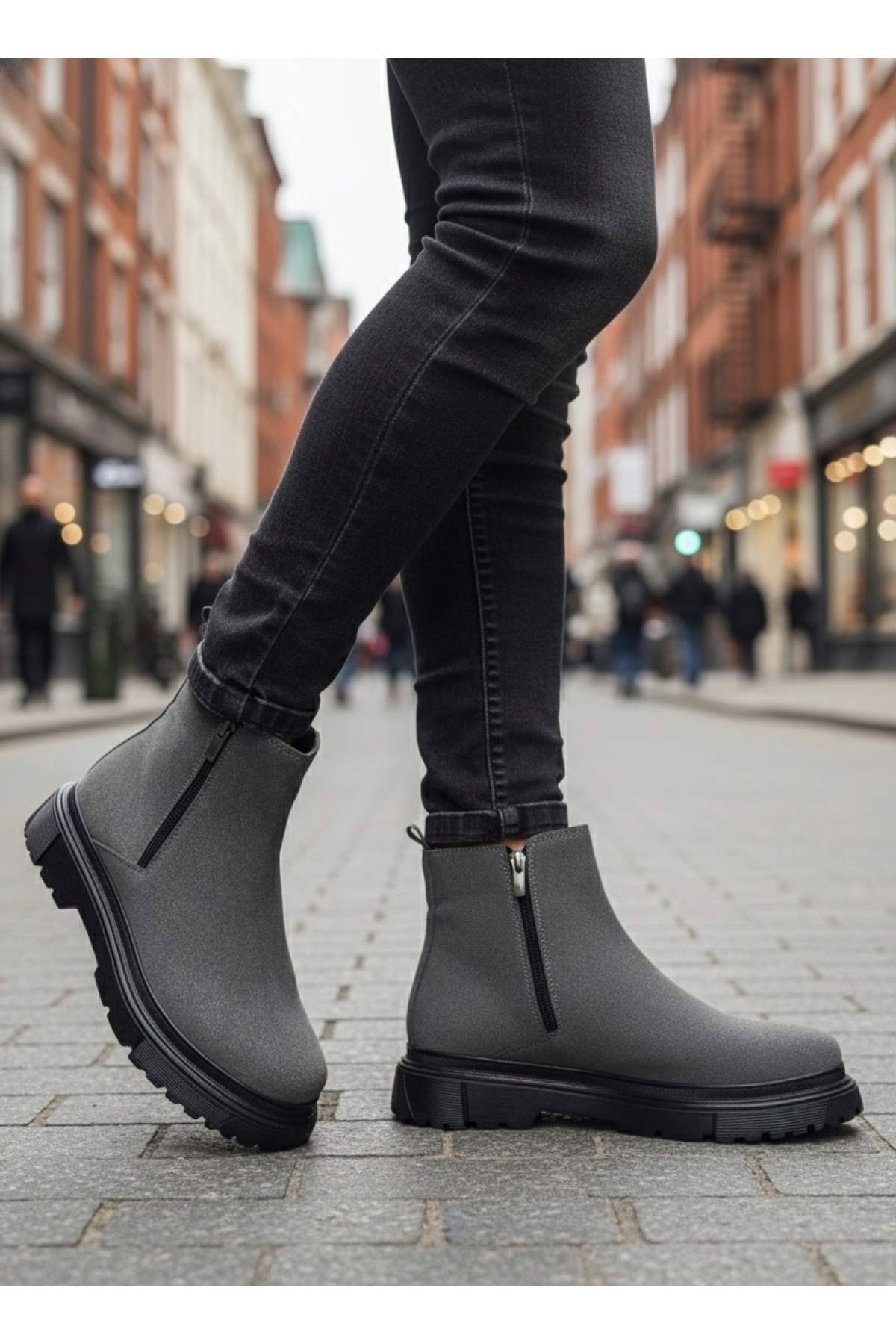 Fermuarlı Erkek Klasik Bot FÜME SÜET (SİYAH TABAN) - Görsel 2