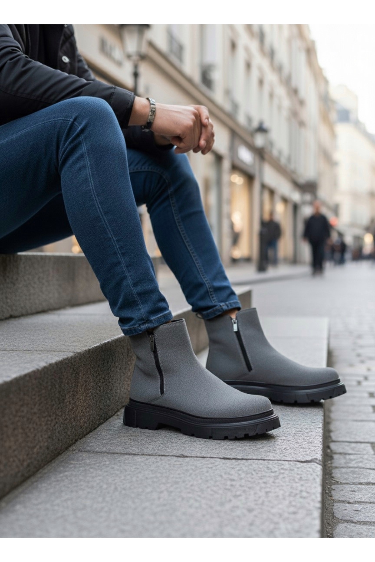 Fermuarlı Erkek Klasik Bot FÜME SÜET (SİYAH TABAN) - Görsel 4