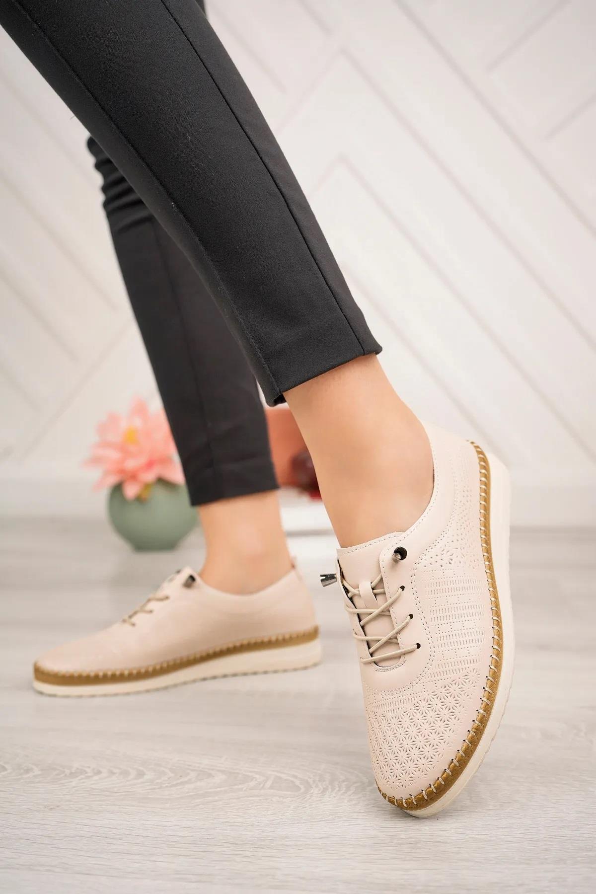 3643 Lastik Bağcıklı Ortopedik Günlük Kadın Ayakkabı - Görsel 4