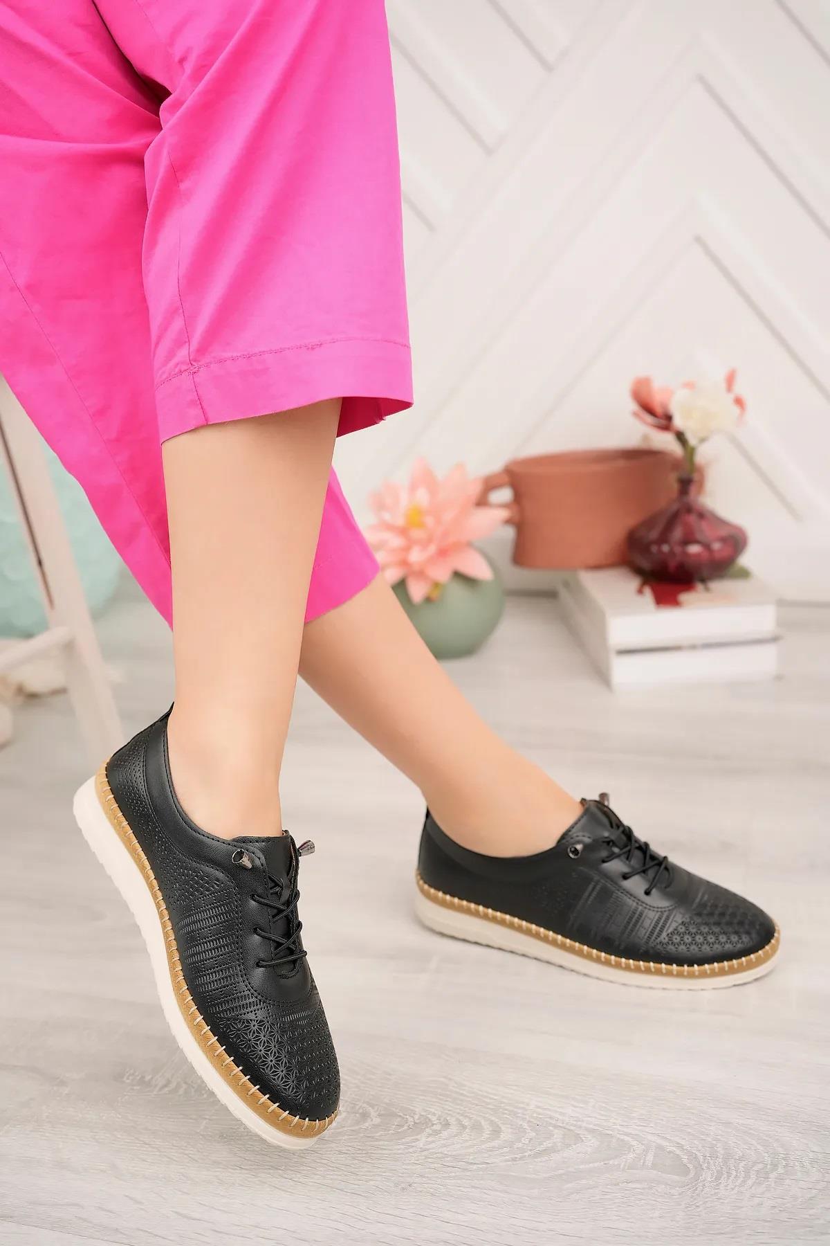 3643 Lastik Bağcıklı Ortopedik Günlük Kadın Ayakkabı - Görsel 2