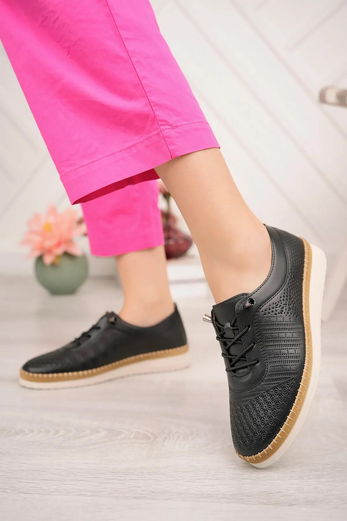 3643 Lastik Bağcıklı Ortopedik Günlük Kadın Ayakkabı - Görsel 3