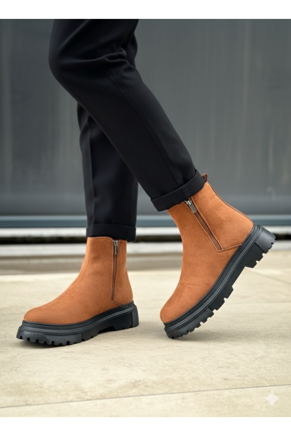 Fermuarlı Erkek Klasik Bot TABA SÜET (SİYAH TABAN) - Görsel 2